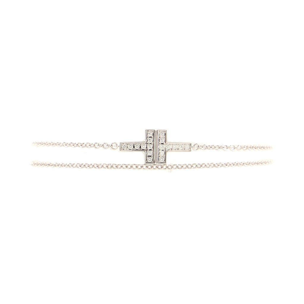 T Double Chain Bracelet 18K White Gold and Diamonds Small