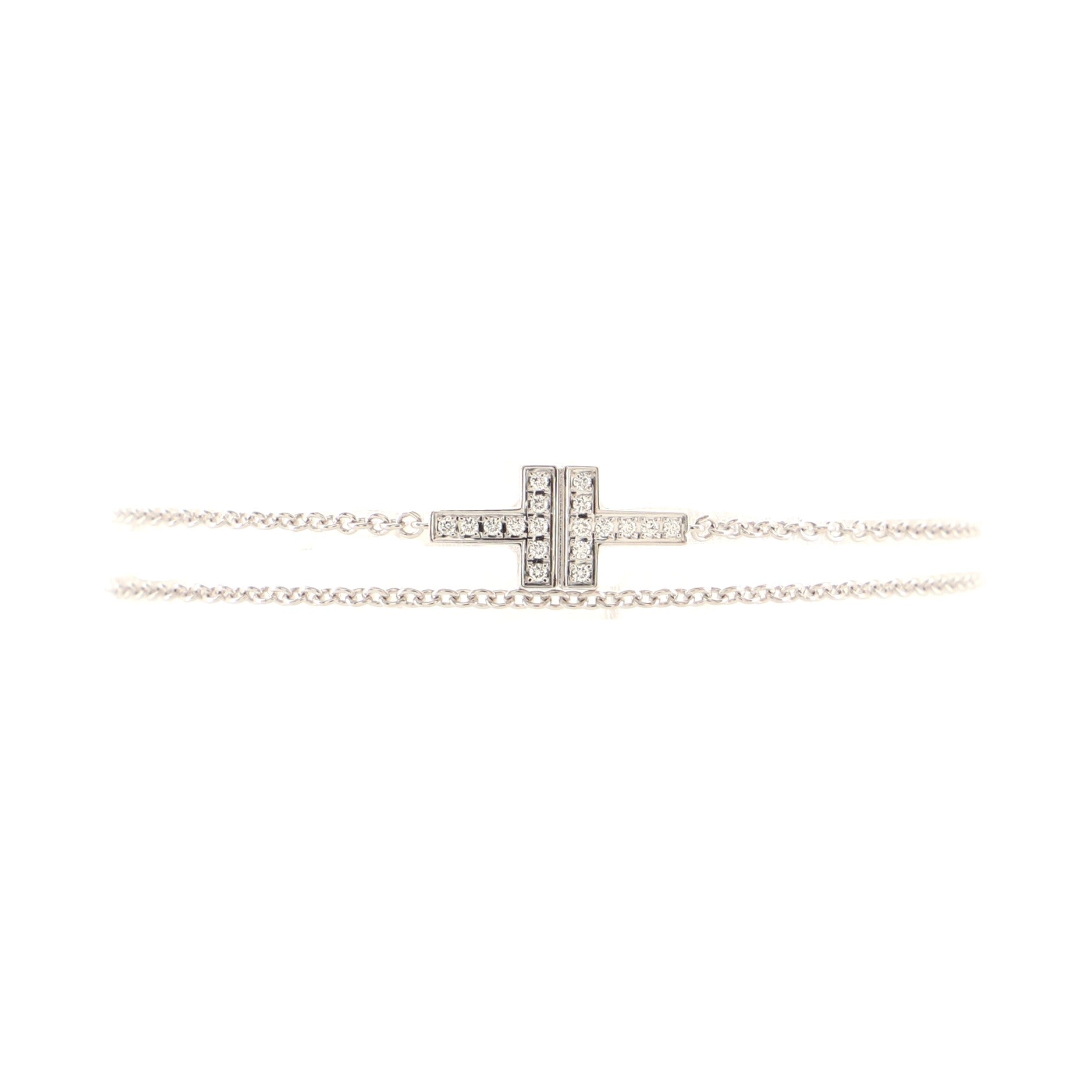T Double Chain Bracelet 18K White Gold and Diamonds Small