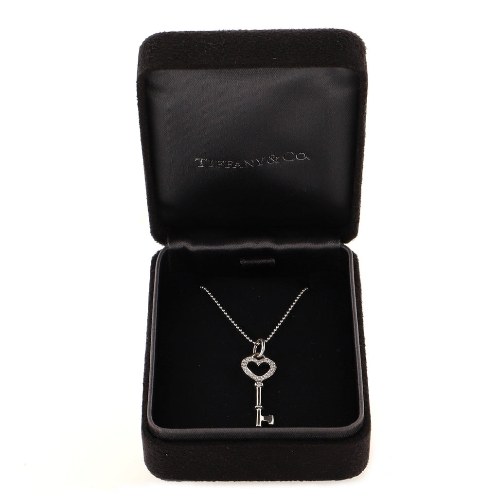 Heart Key Pendant Necklace 18K White Gold and Diamonds Mini