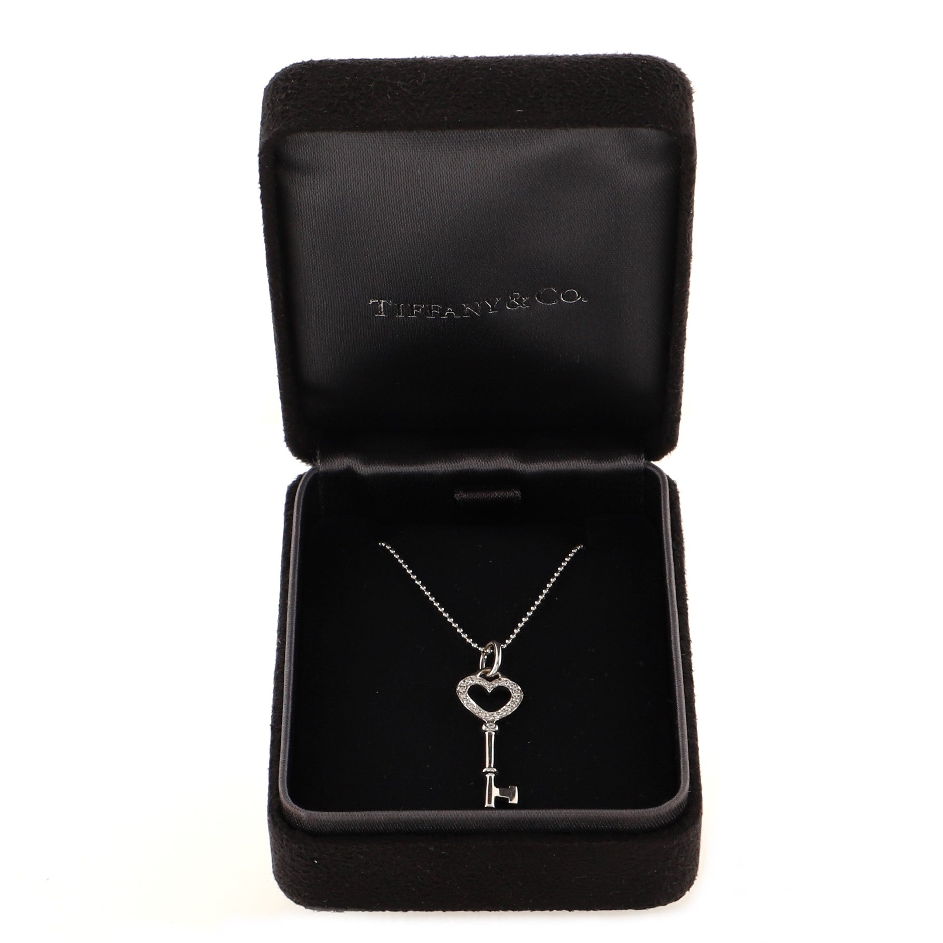 Heart Key Pendant Necklace 18K White Gold and Diamonds Mini