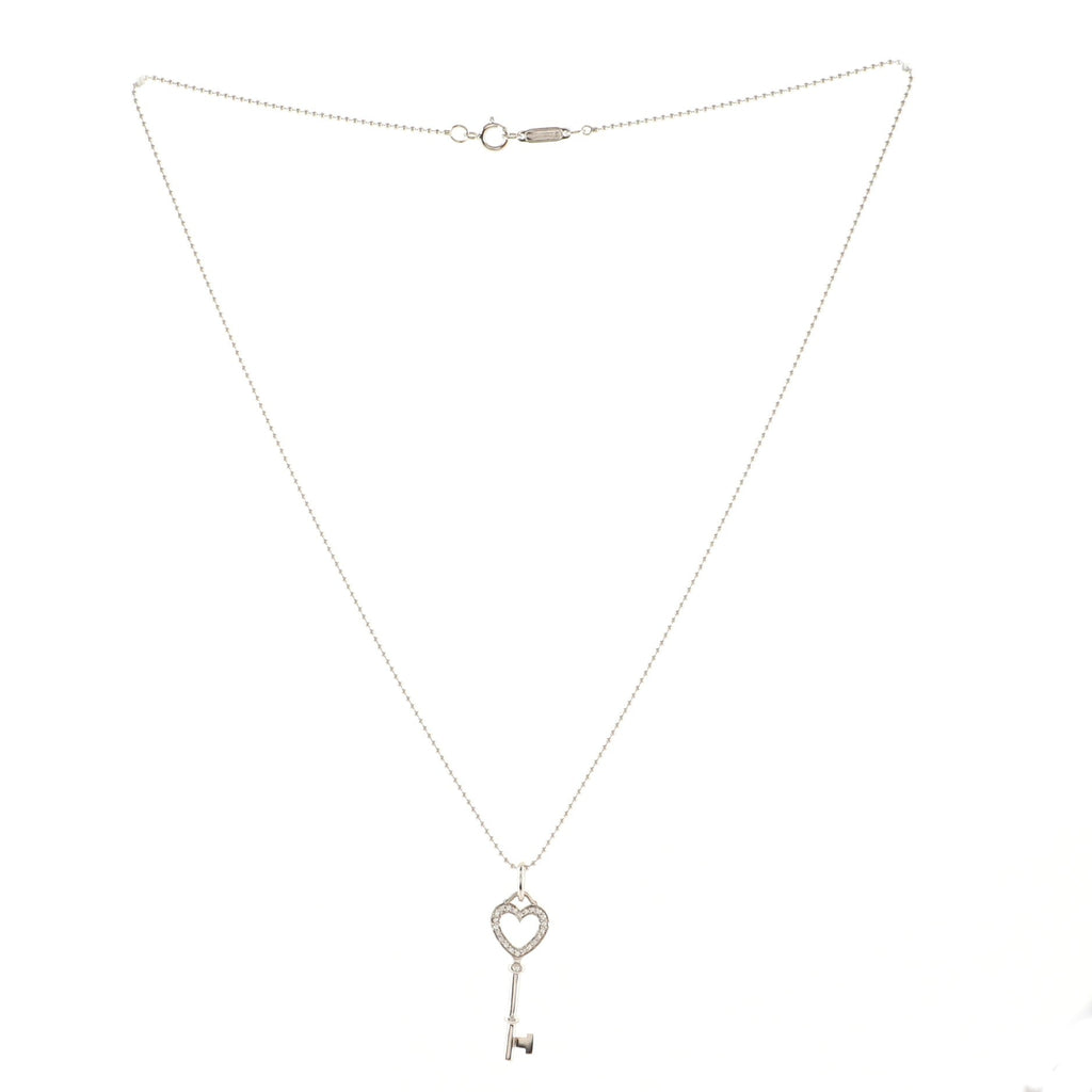 Heart Key Pendant Necklace 18K White Gold and Diamonds Mini
