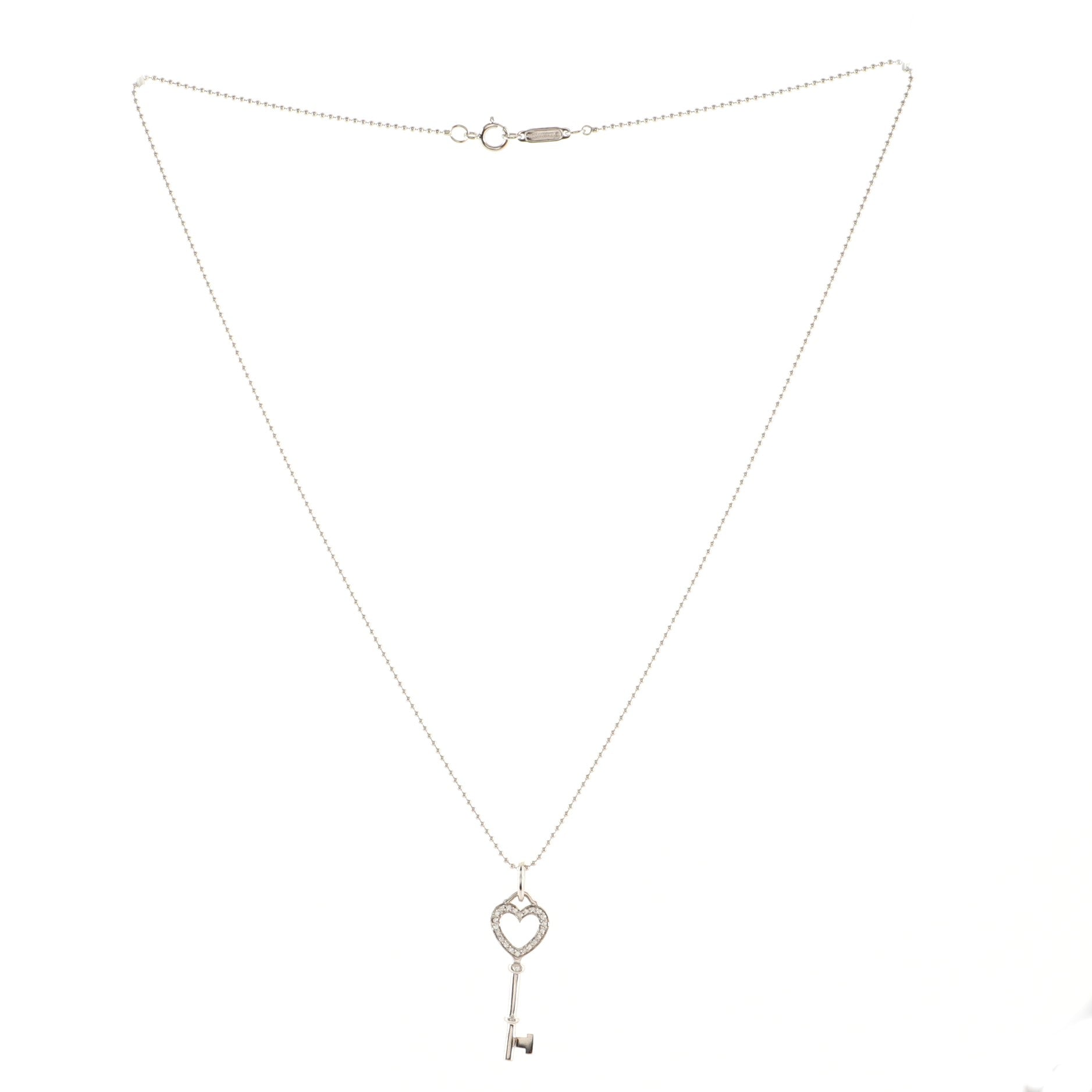 Heart Key Pendant Necklace 18K White Gold and Diamonds Mini