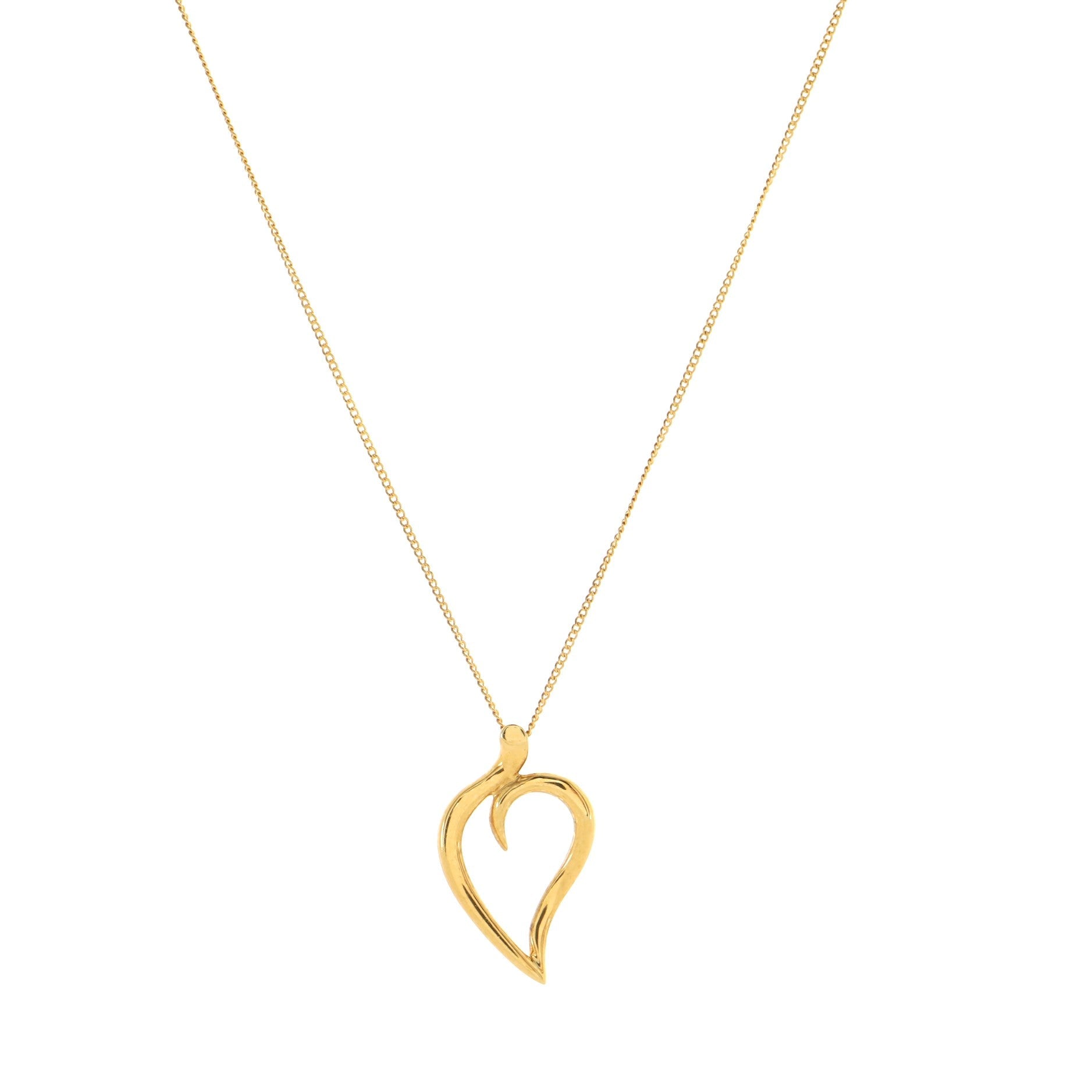 Leaf Heart Pendant Necklace 18K Yellow Gold