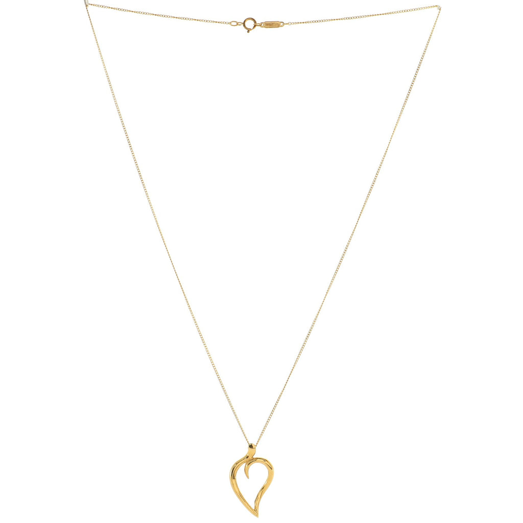 Leaf Heart Pendant Necklace 18K Yellow Gold