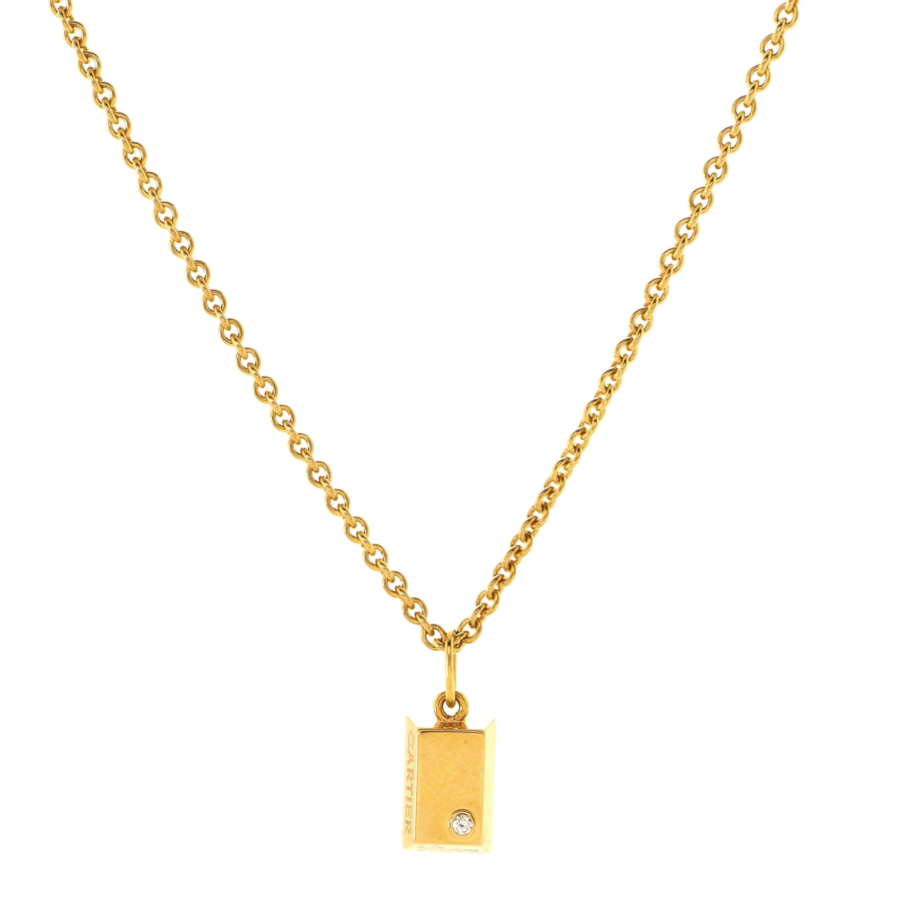 Ingot Pendant Necklace 18K Yellow Gold with Diamond