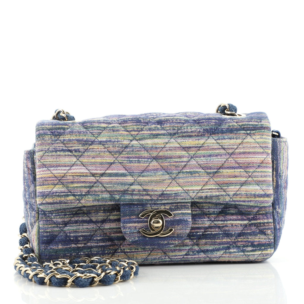 Classic Single Flap Bag Multicolor Quilted Denim Mini