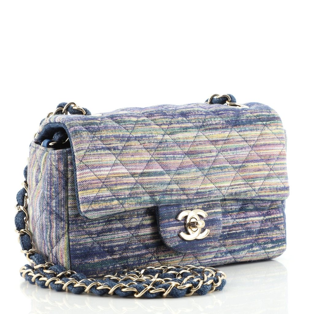 Classic Single Flap Bag Multicolor Quilted Denim Mini