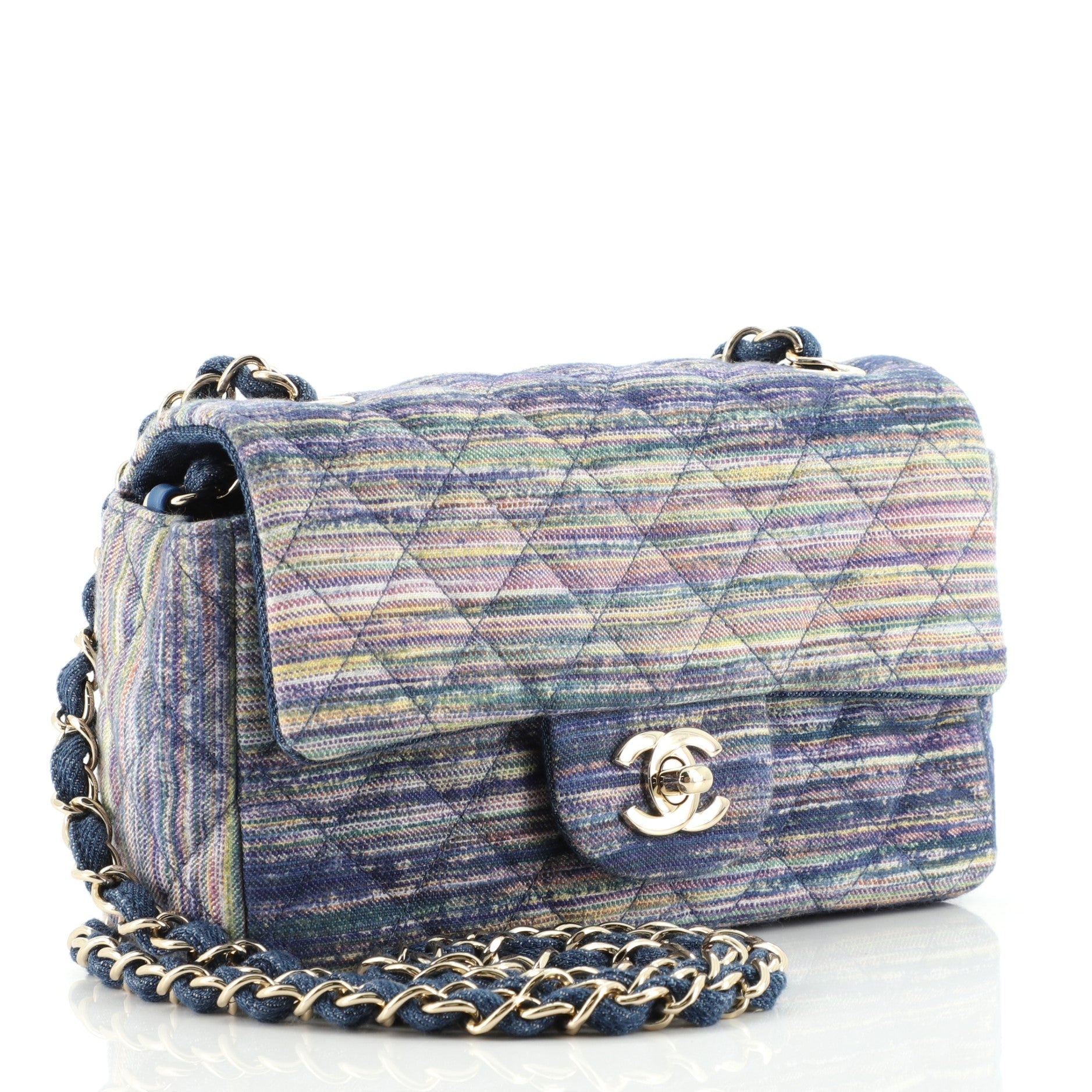 Classic Single Flap Bag Multicolor Quilted Denim Mini