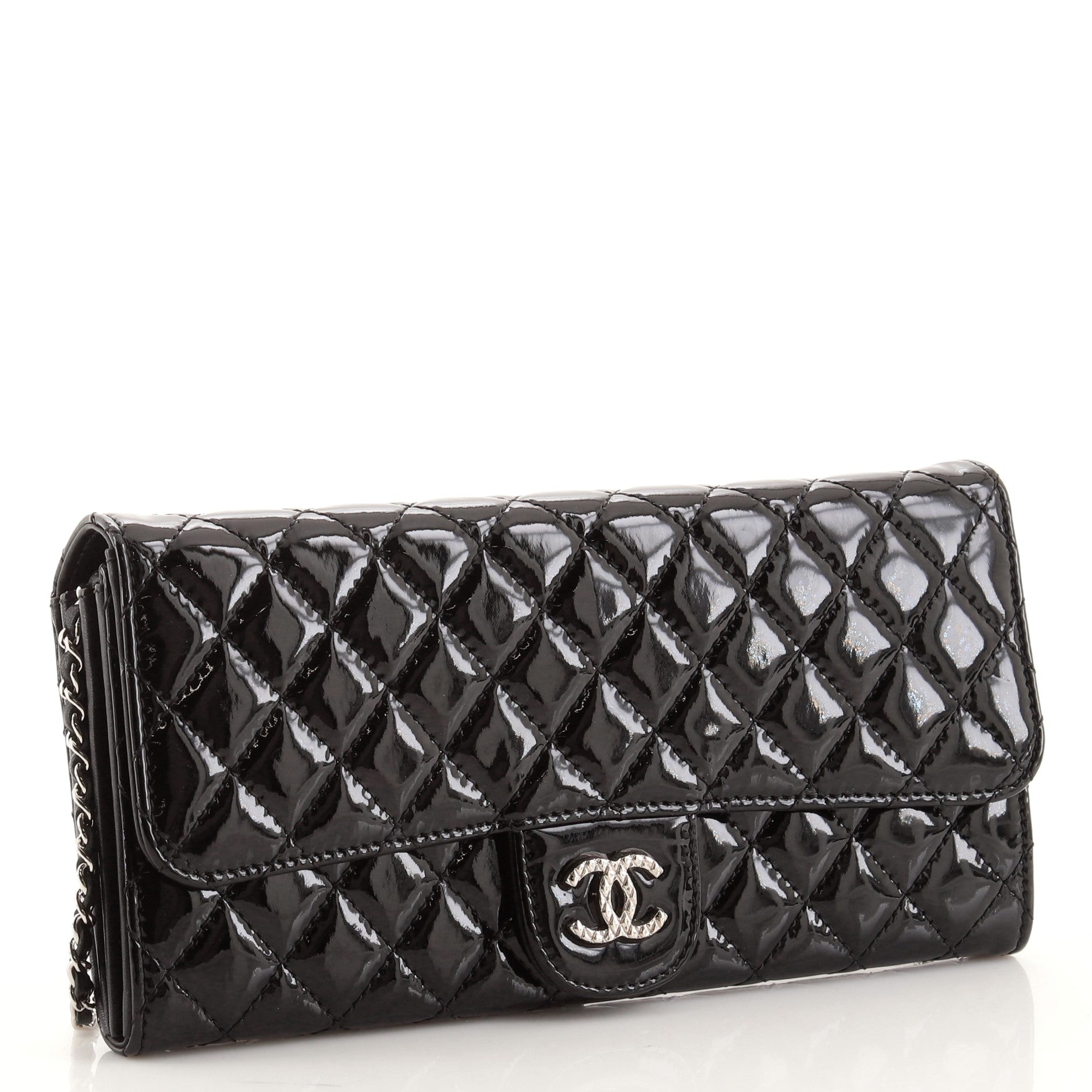 Brilliant Wallet on Chain Clutch Quilted Patent East West