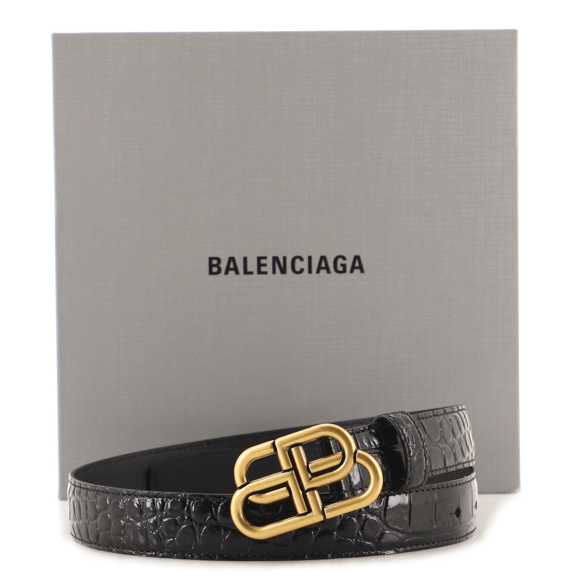 BB Belt Crocodile Embossed Leather Thin 65