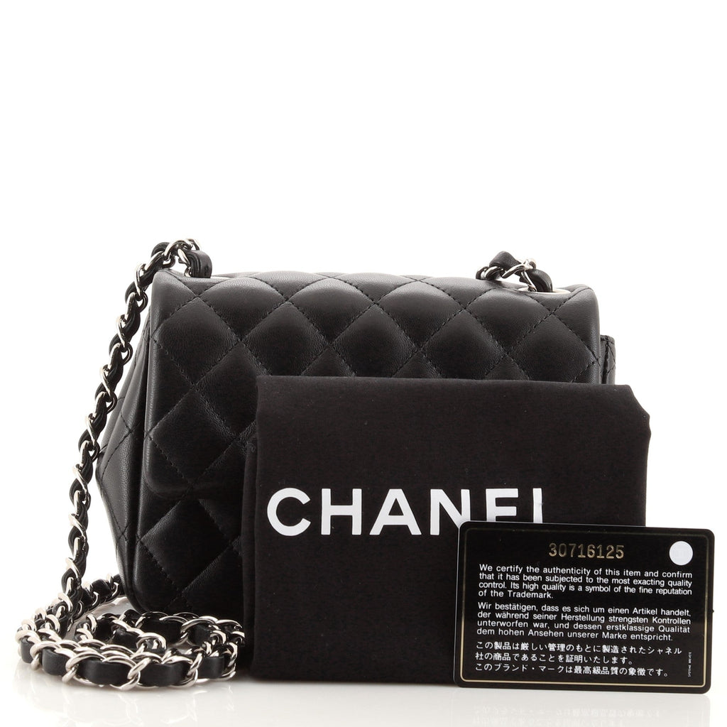 Square Classic Single Flap Bag Quilted Lambskin Mini