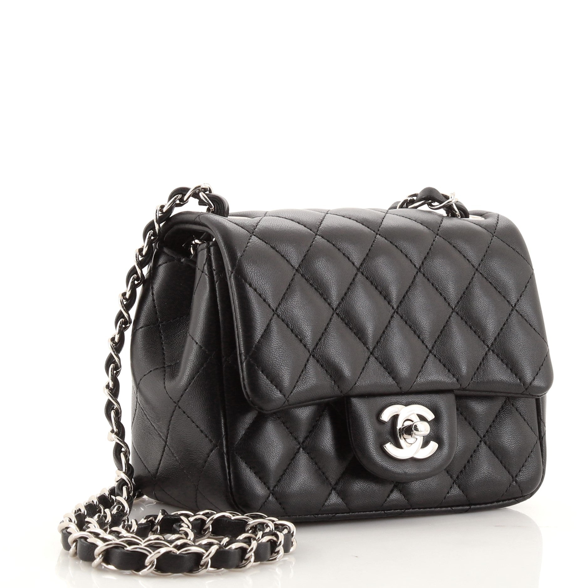 Square Classic Single Flap Bag Quilted Lambskin Mini