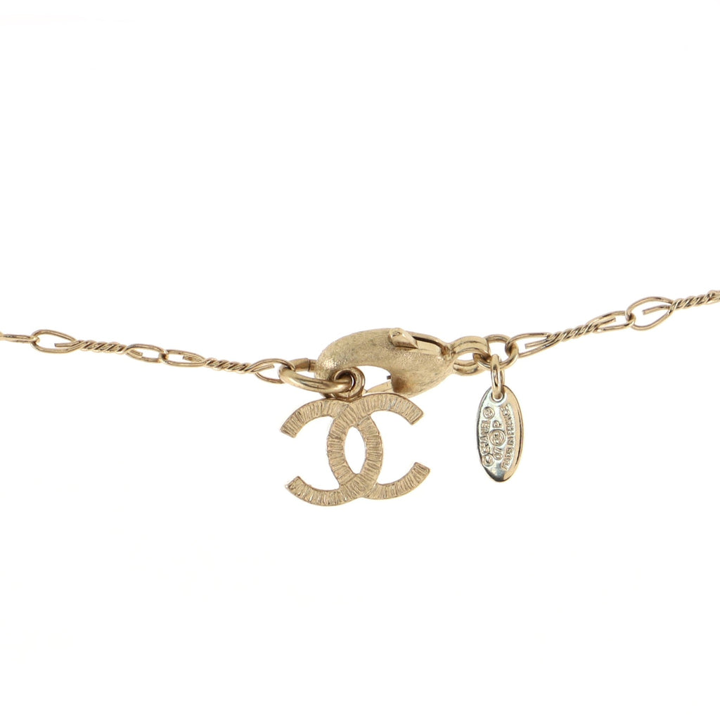 CC Long Chain Necklace Metal with Enamel and Faux Pearl
