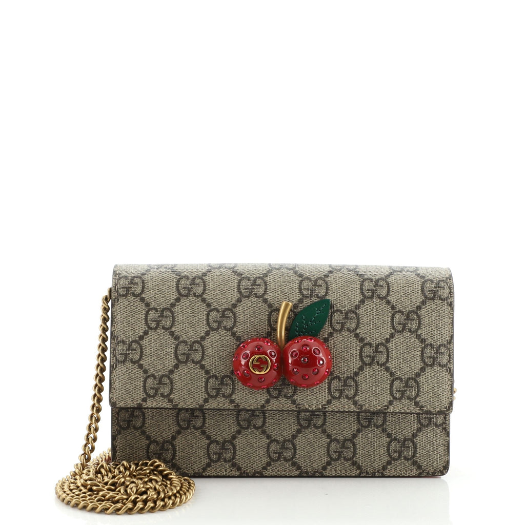 Cherries Wallet on Chain GG Coated Canvas Mini