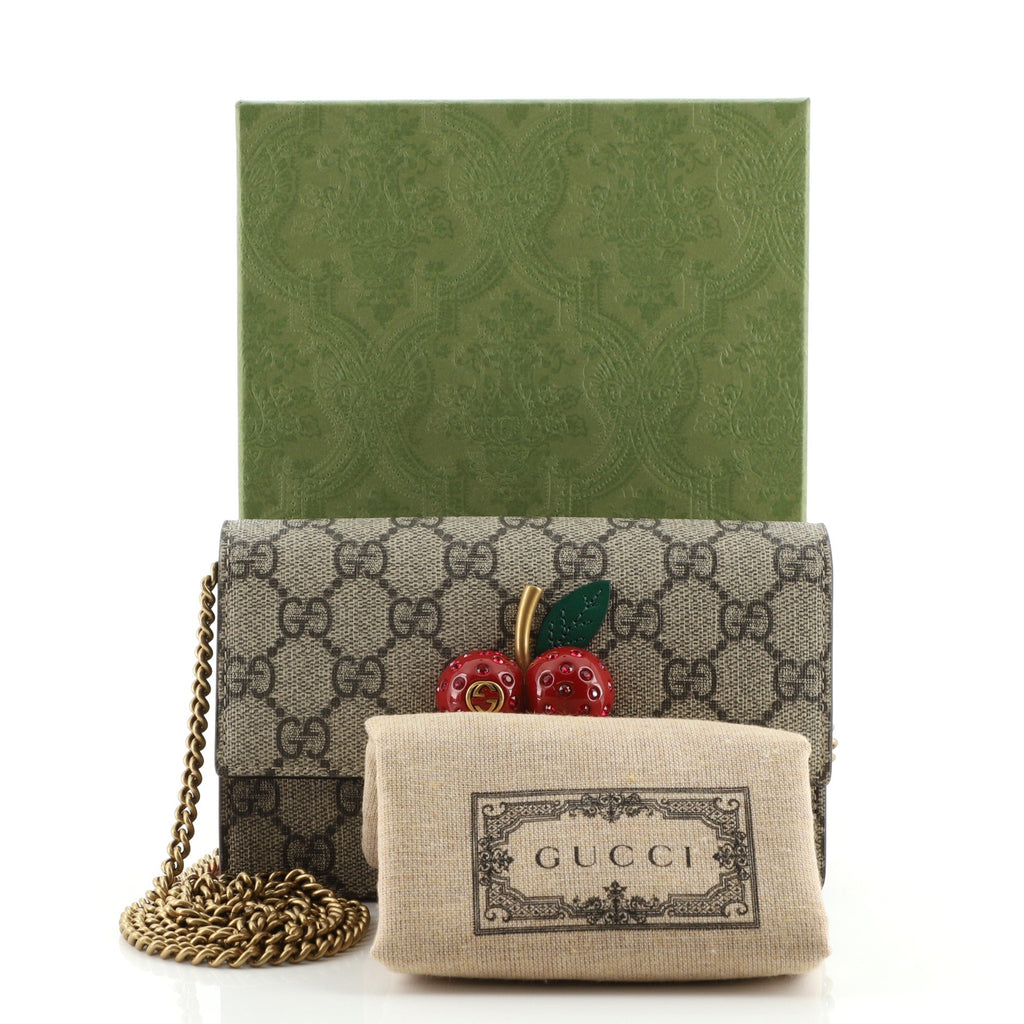 Cherries Wallet on Chain GG Coated Canvas Mini