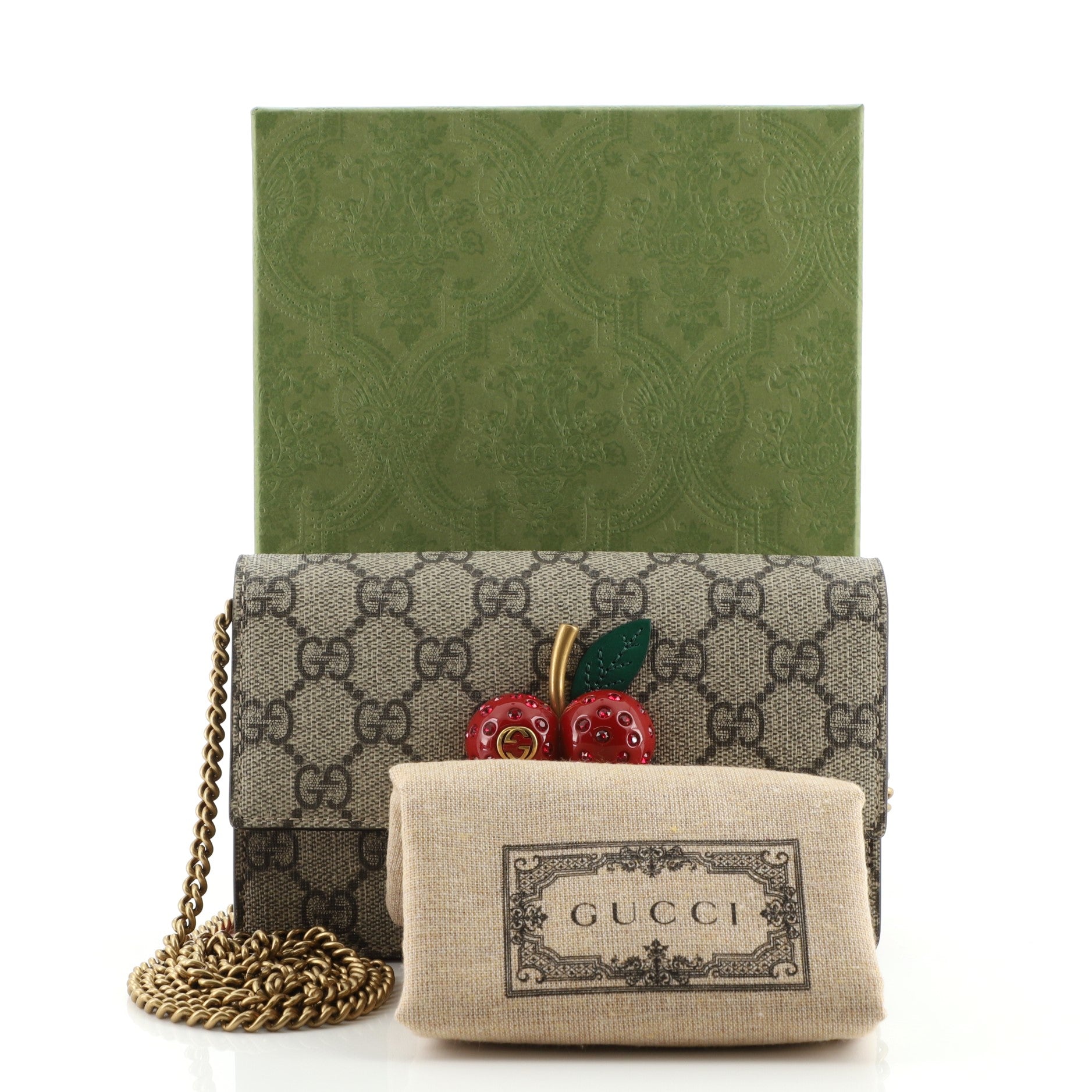 Cherries Wallet on Chain GG Coated Canvas Mini