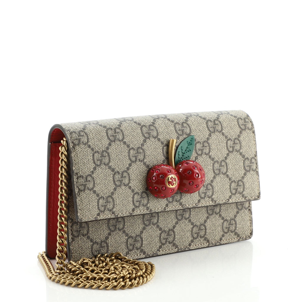 Cherries Wallet on Chain GG Coated Canvas Mini