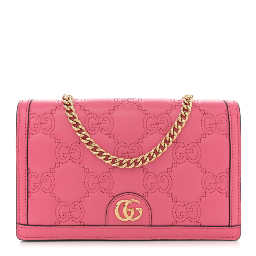 Calfskin GG Matelasse Chain Wallet Rhodamine Pink