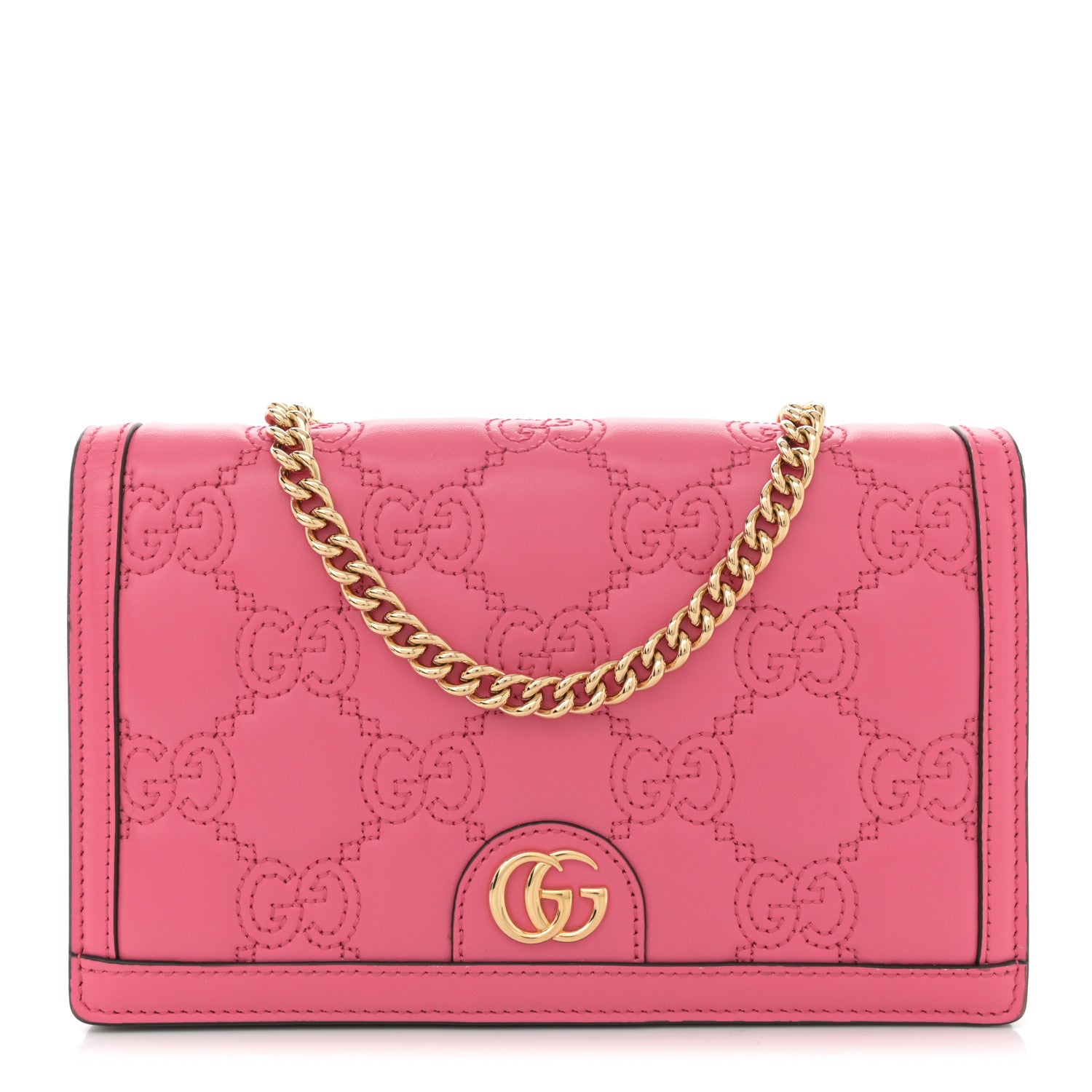 Calfskin GG Matelasse Chain Wallet Rhodamine Pink