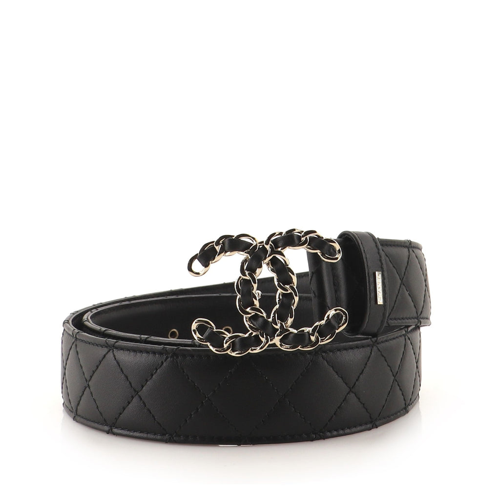 Woven Chain CC Buckle Belt Quilted Leather Medium 75