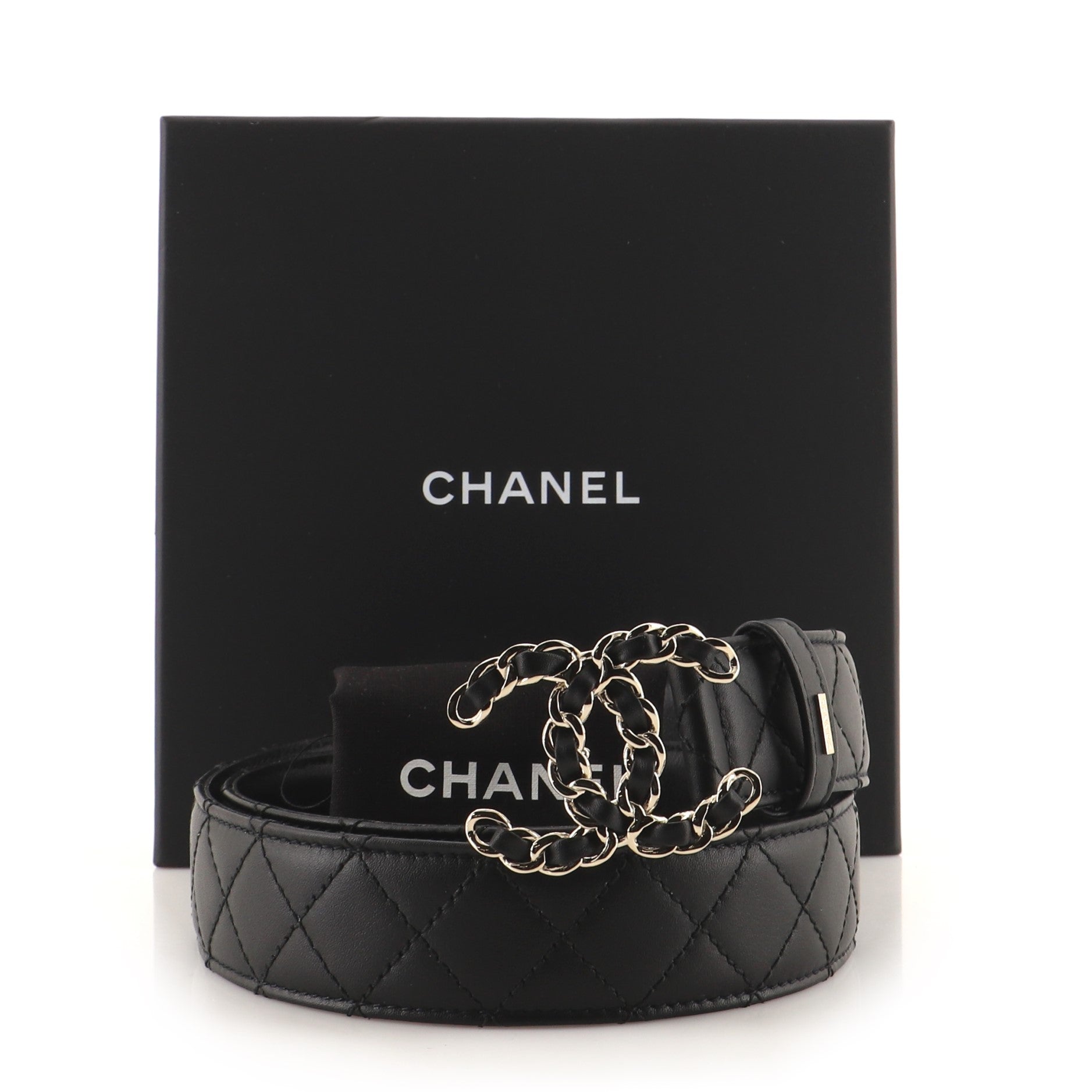 Woven Chain CC Buckle Belt Quilted Leather Medium 75