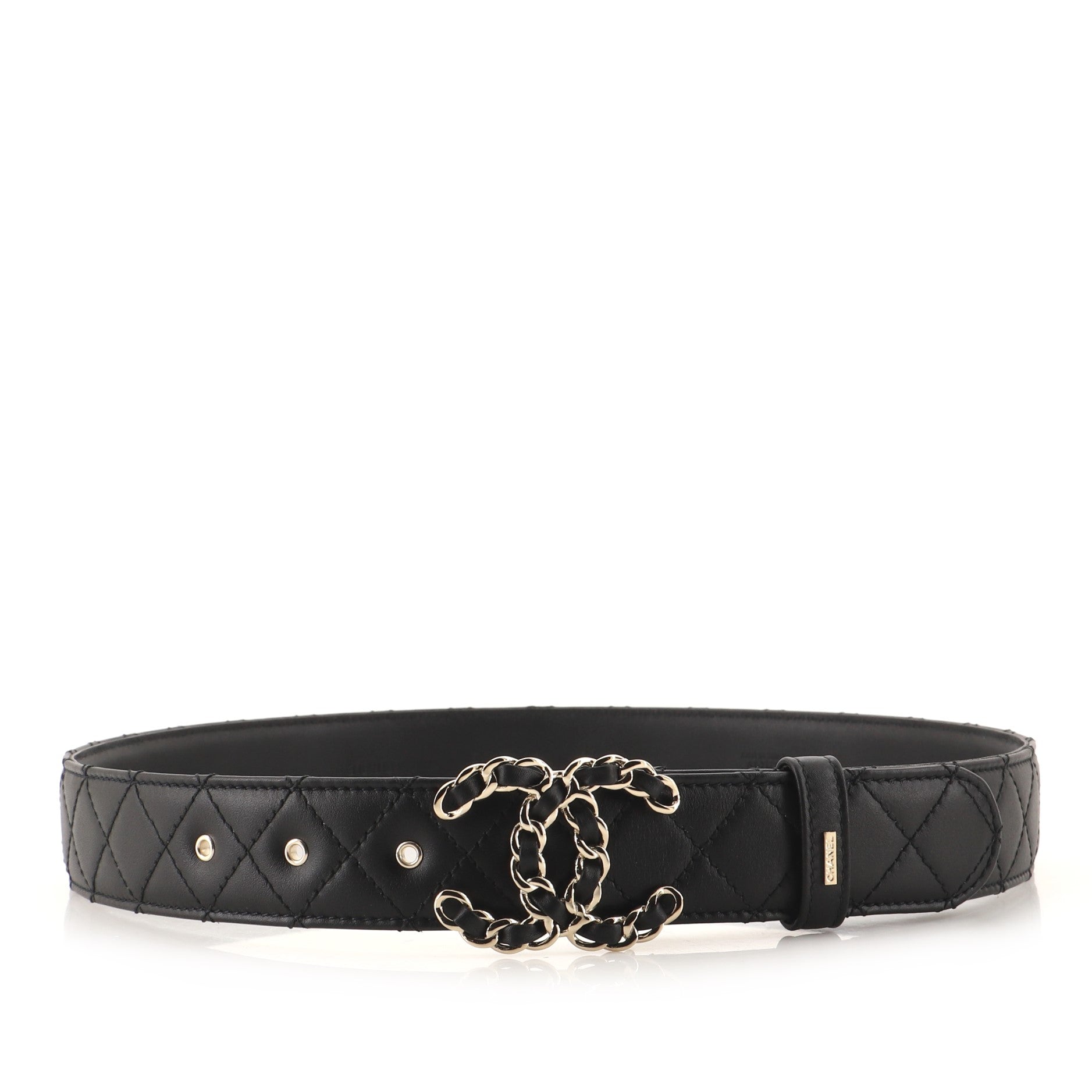 Woven Chain CC Buckle Belt Quilted Leather Medium 75
