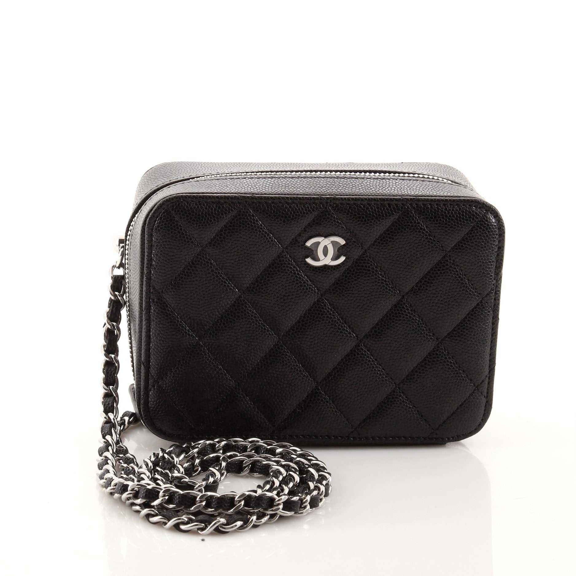 Zip Around Vanity Case with Chain Quilted Caviar Mini