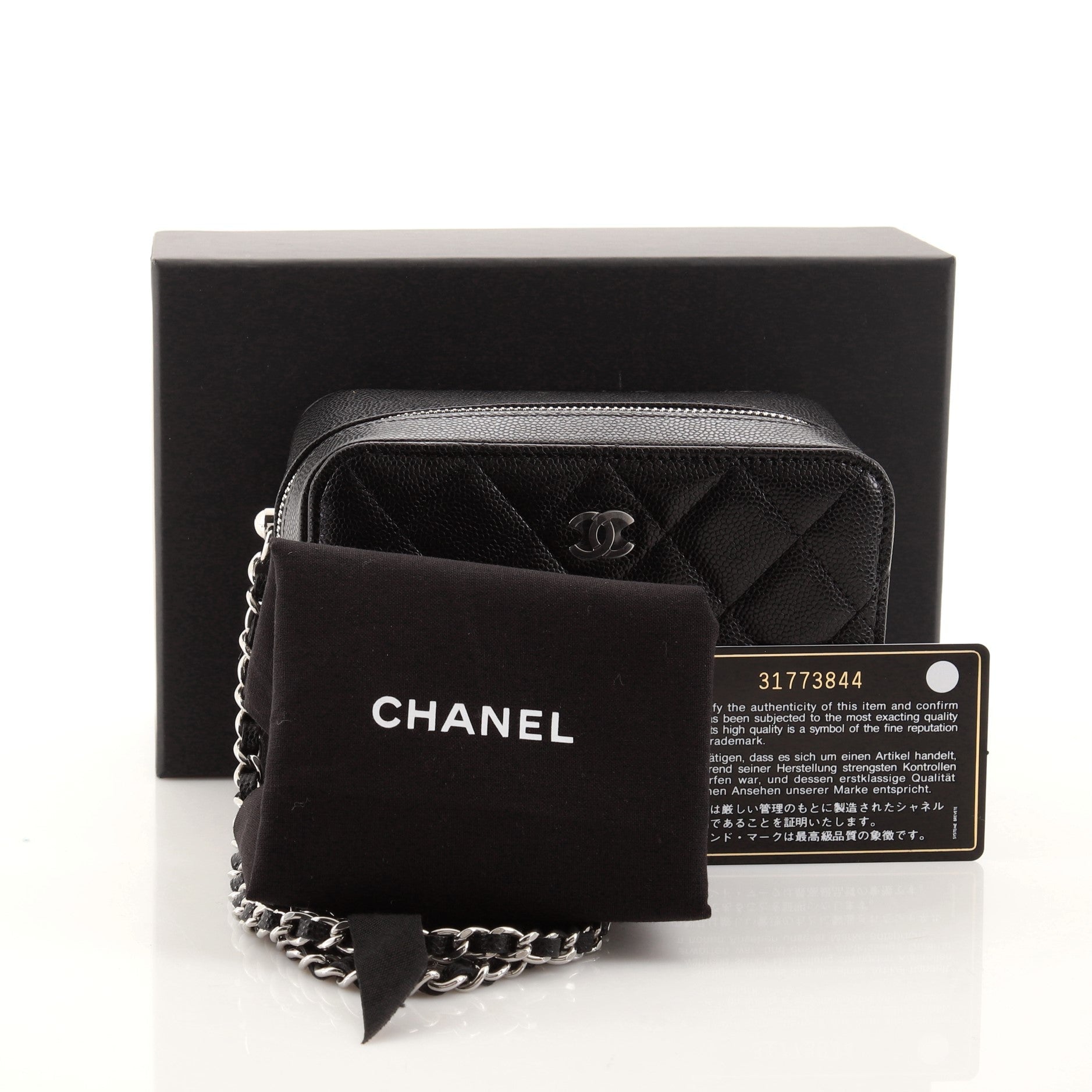 Zip Around Vanity Case with Chain Quilted Caviar Mini