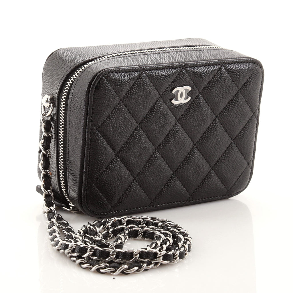 Zip Around Vanity Case with Chain Quilted Caviar Mini