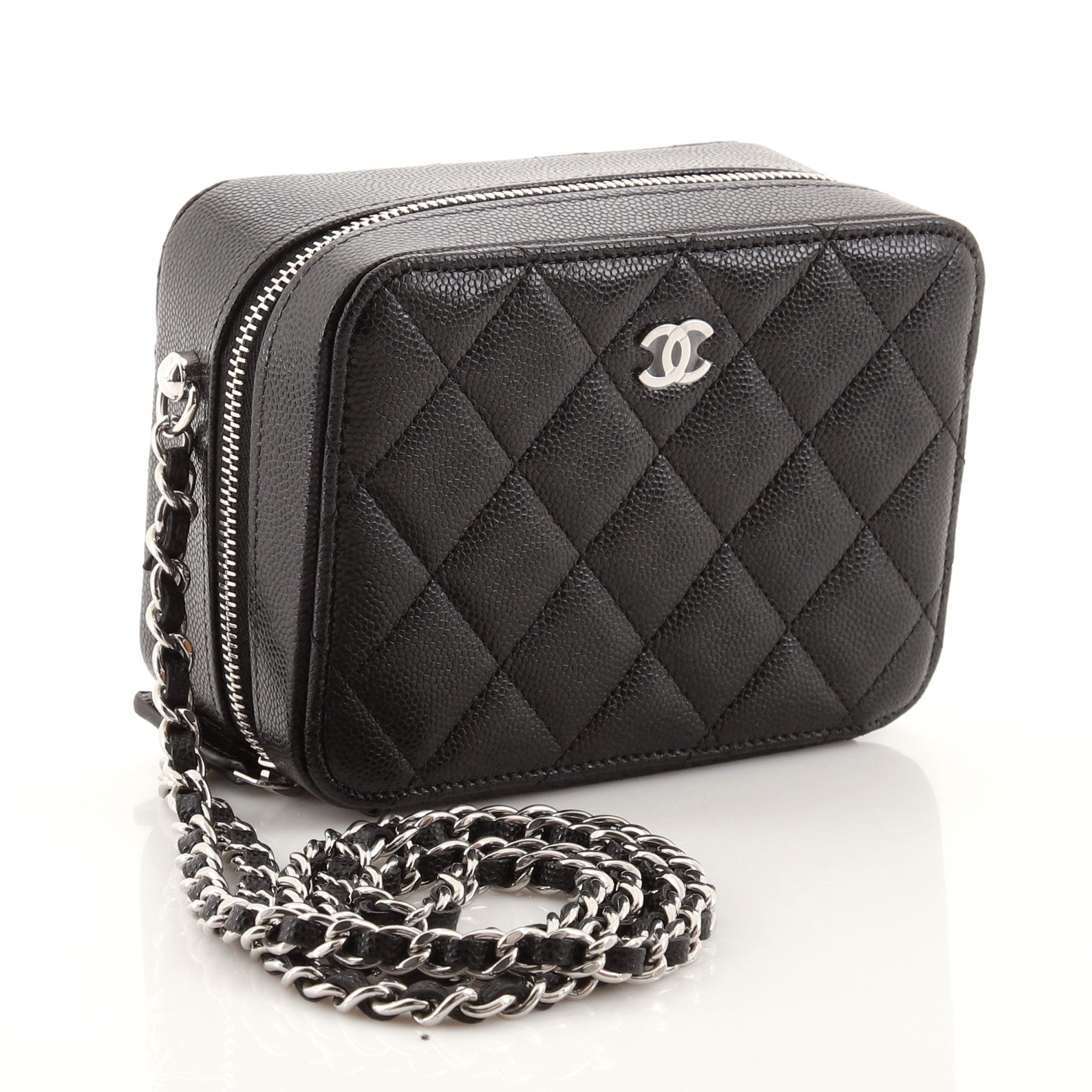 Zip Around Vanity Case with Chain Quilted Caviar Mini