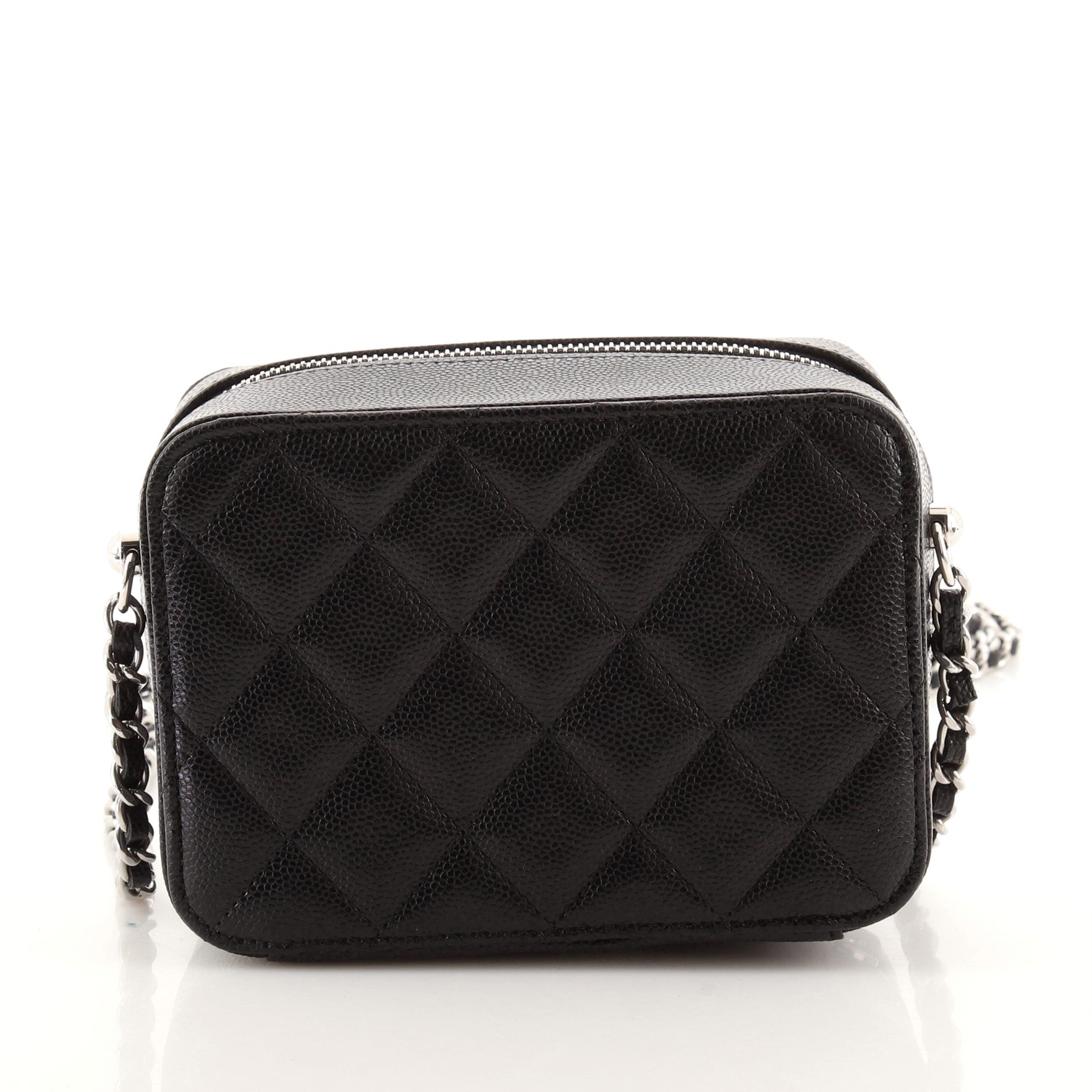 Zip Around Vanity Case with Chain Quilted Caviar Mini