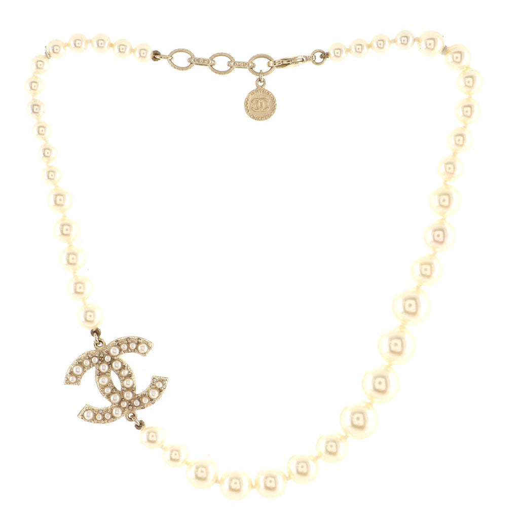 CC 100th Anniversary Short Necklace Metal with Faux Pearls and Crystals