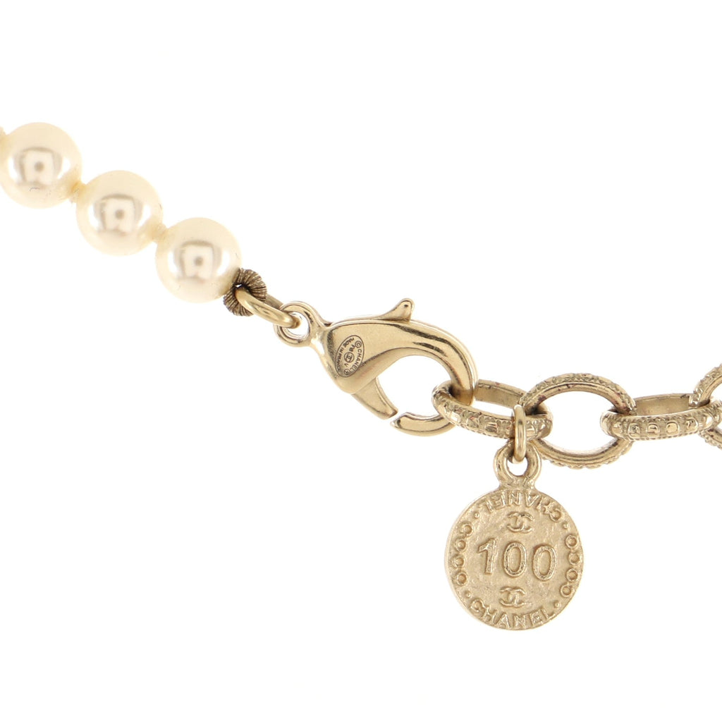 CC 100th Anniversary Short Necklace Metal with Faux Pearls and Crystals