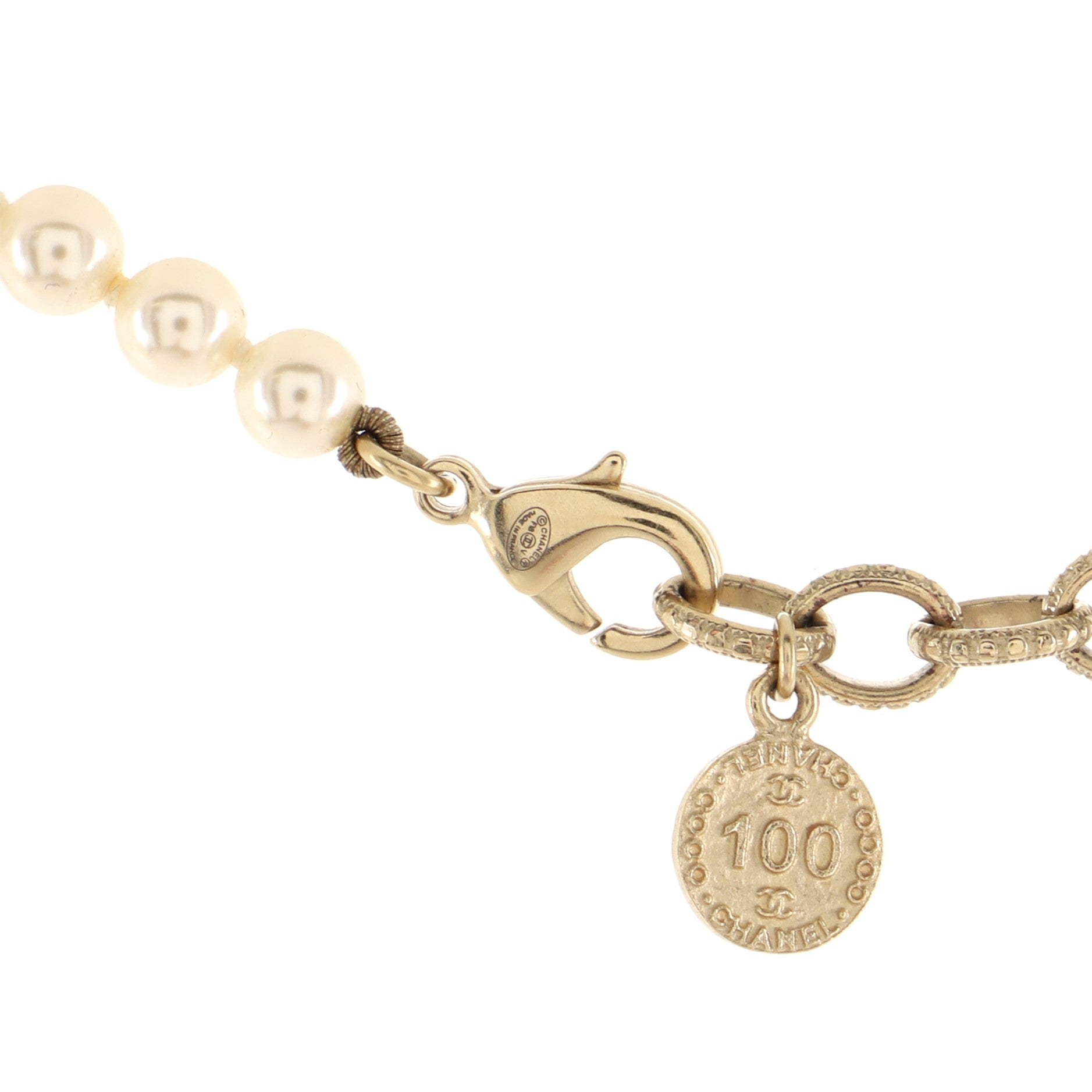 CC 100th Anniversary Short Necklace Metal with Faux Pearls and Crystals