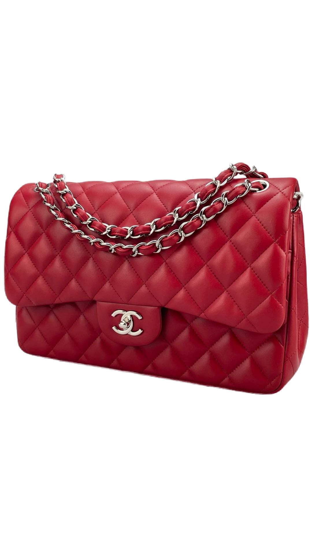 Chanel Red Timeless Classic jumbo Bag in Lambskin silber Hardware