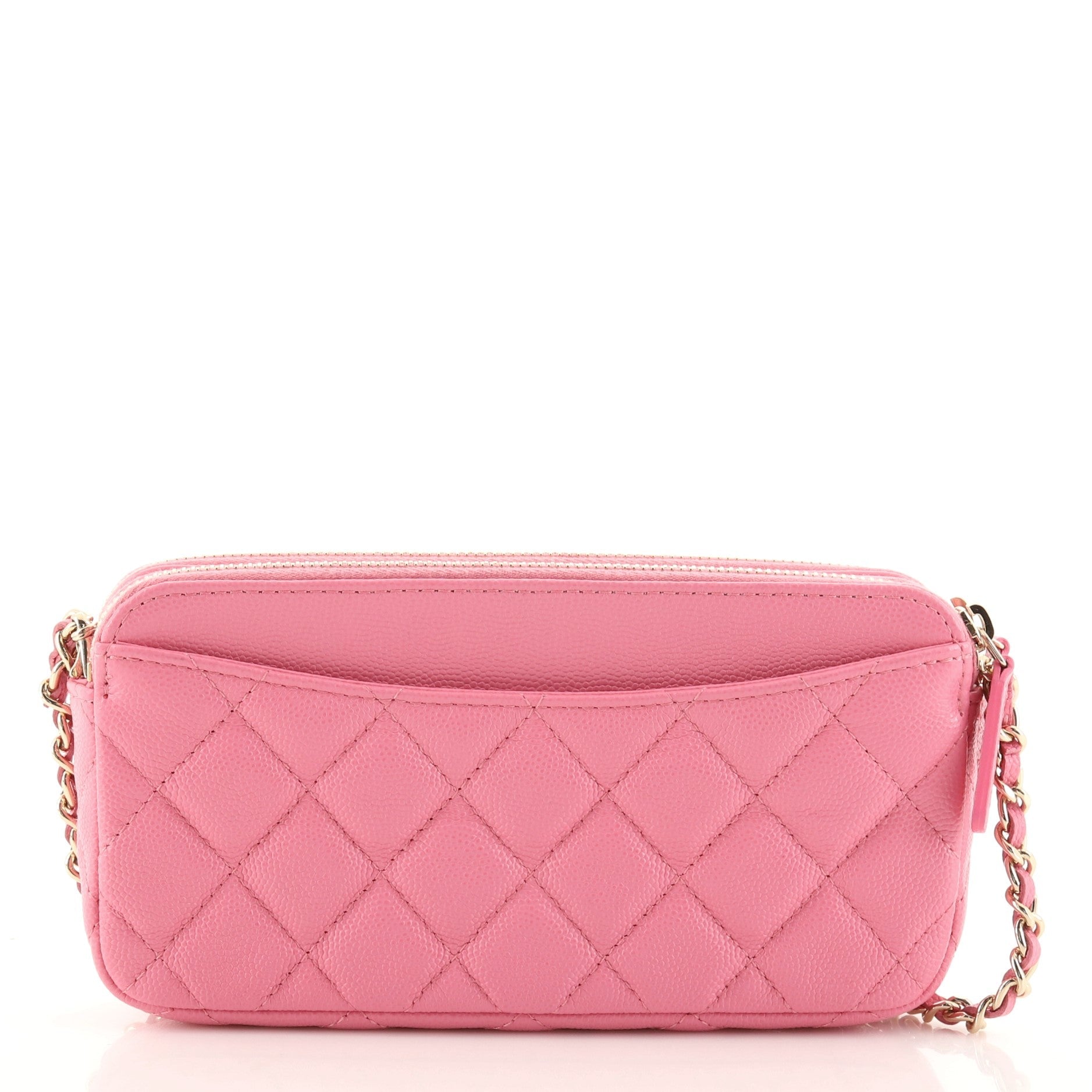 Double Zip Clutch with Chain Quilted Caviar