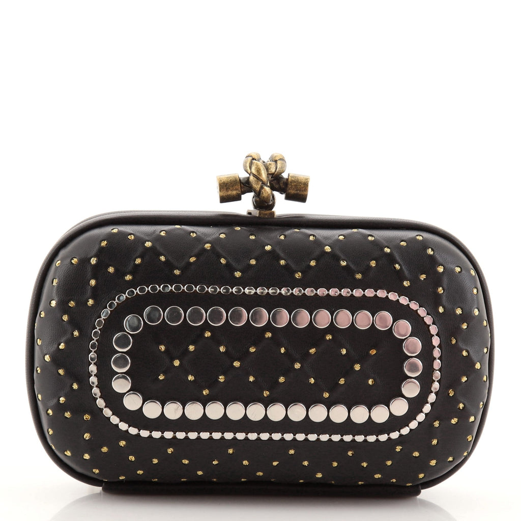 Box Knot Chain Clutch Studded Leather Small