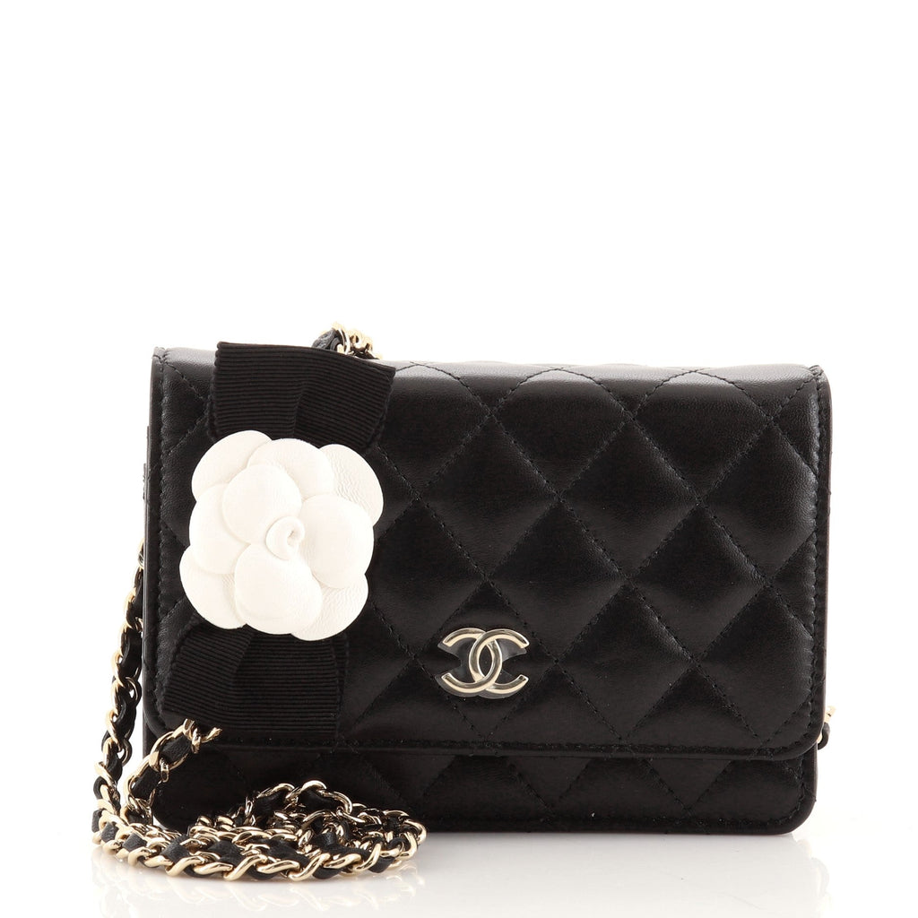Camellia Bow Wallet on Chain Quilted Lambskin Mini