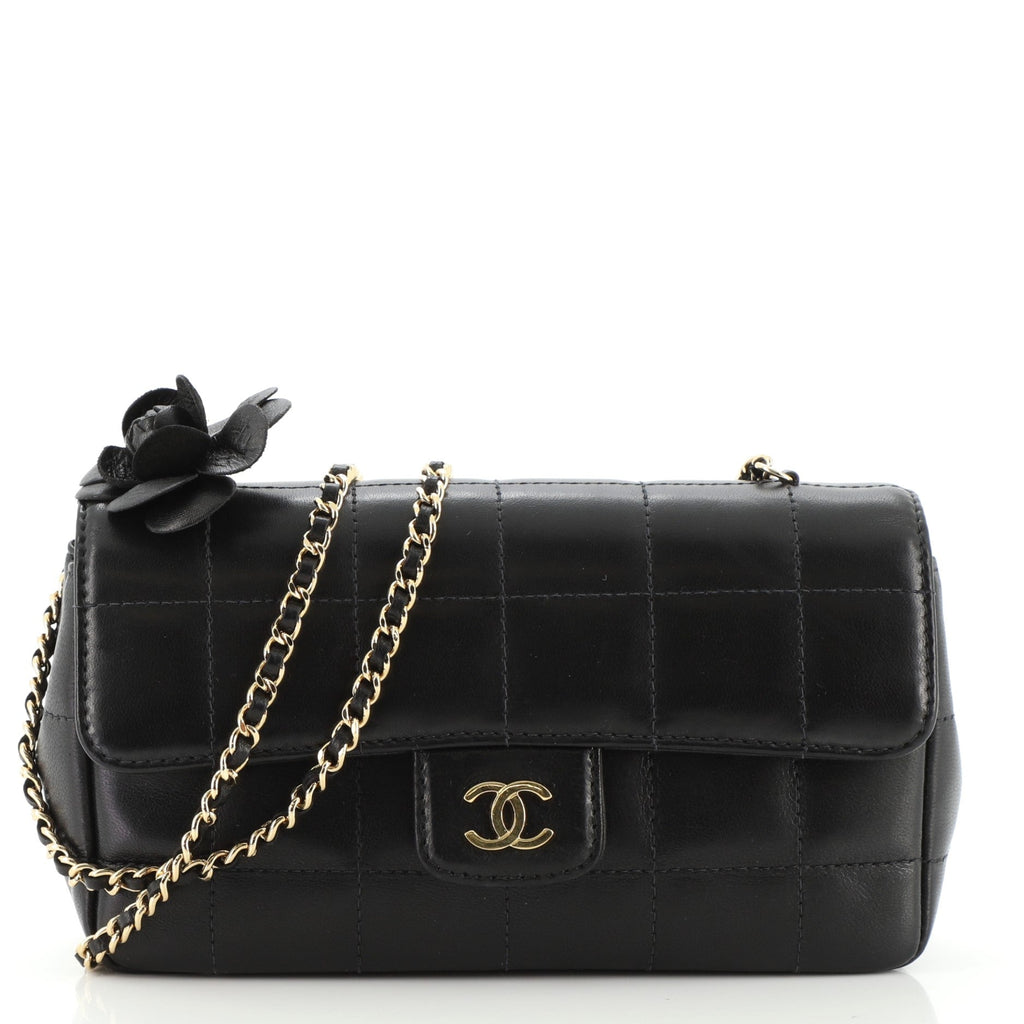 Camellia Chocolate Bar Flap Bag Quilted Lambskin Mini
