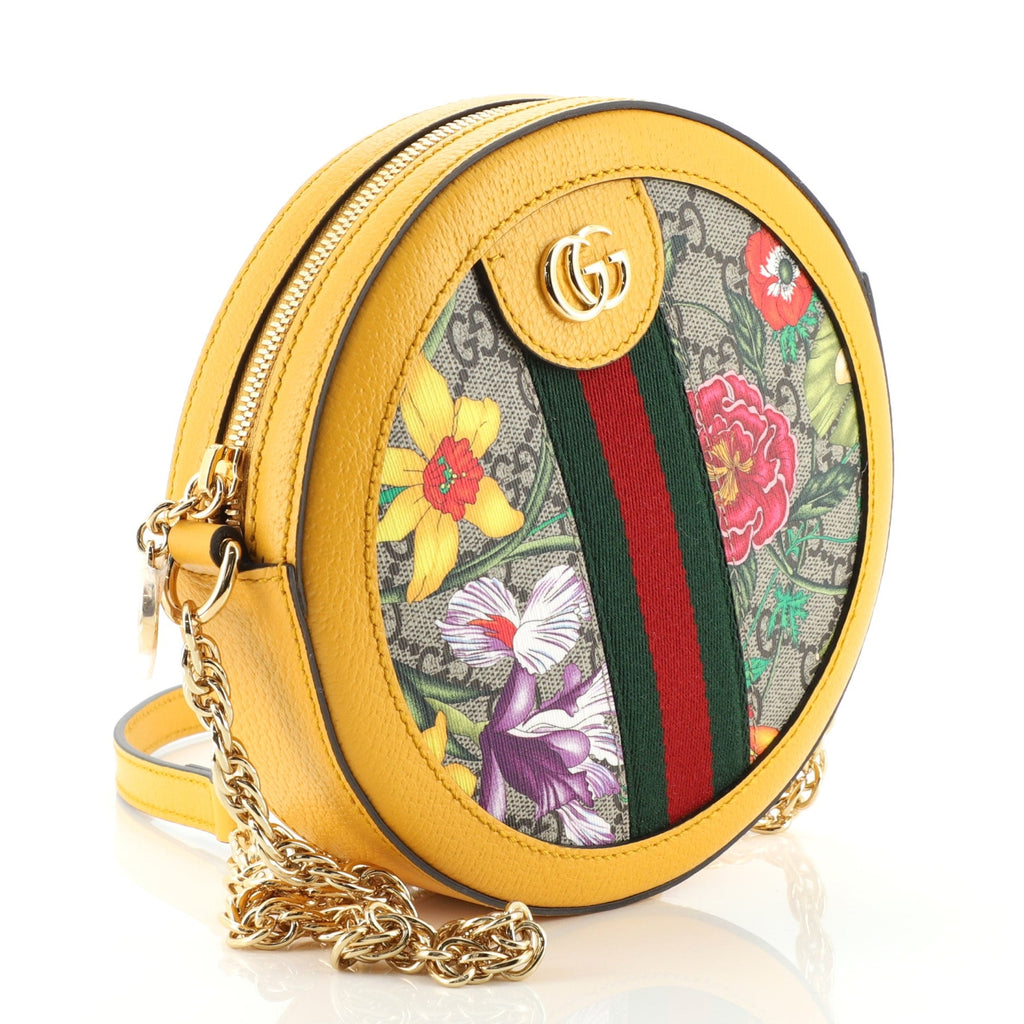 Ophidia Round Shoulder Bag Flora GG Coated Canvas Mini