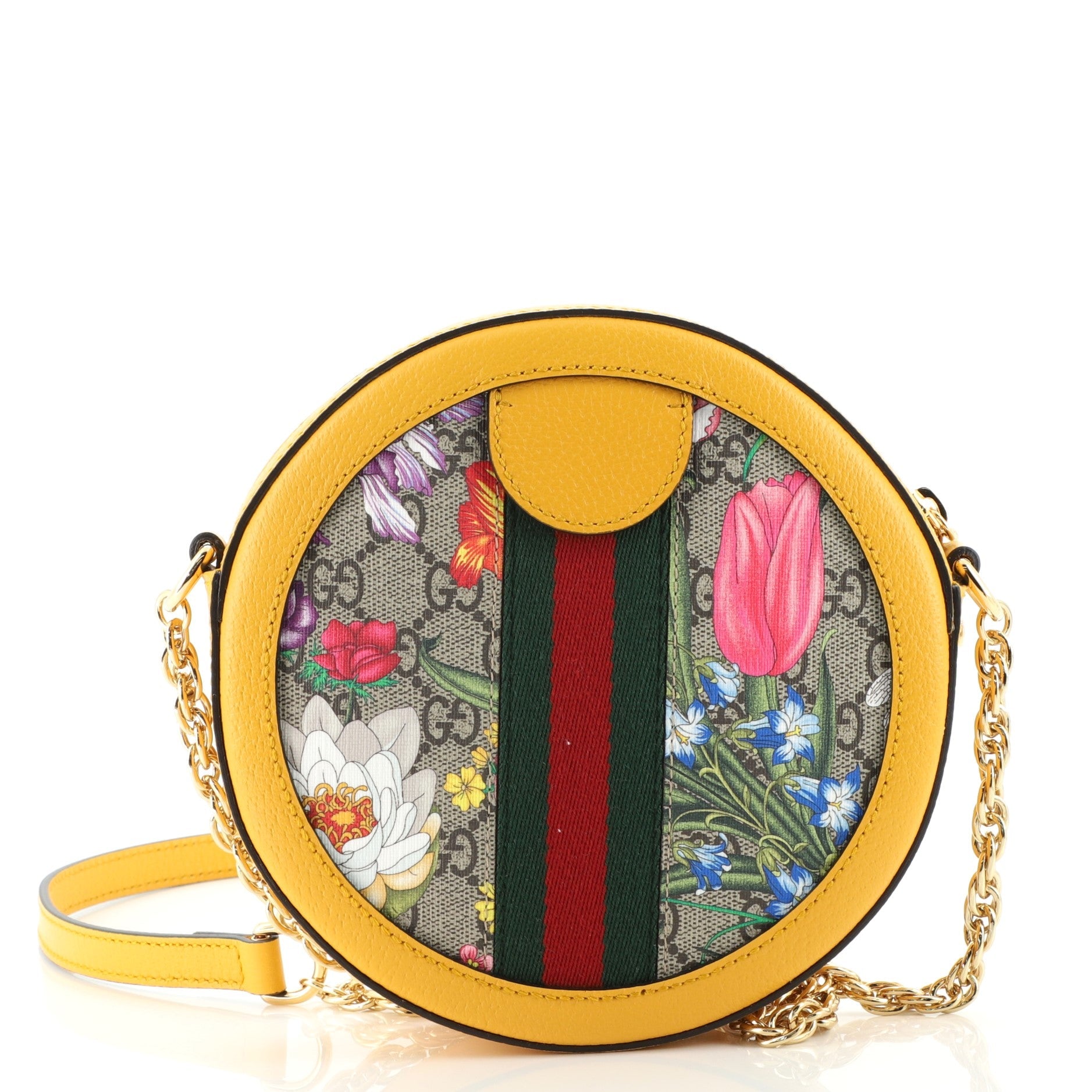 Ophidia Round Shoulder Bag Flora GG Coated Canvas Mini