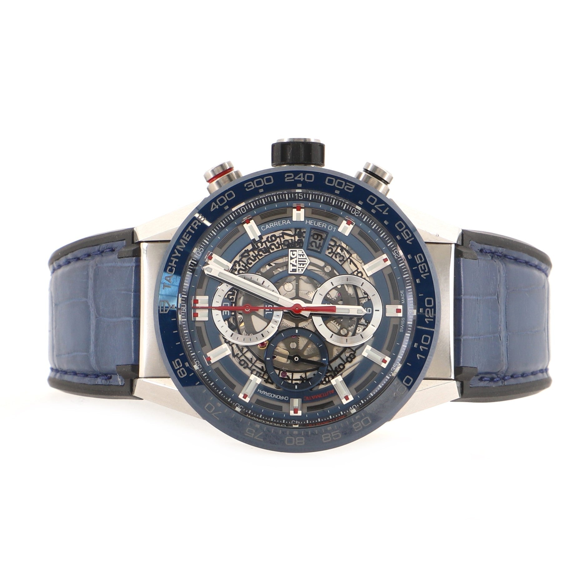Carrera Calibre Heuer 01 Skeleton Chronograph Automatic Watch Stainless Steel and Alligator 43