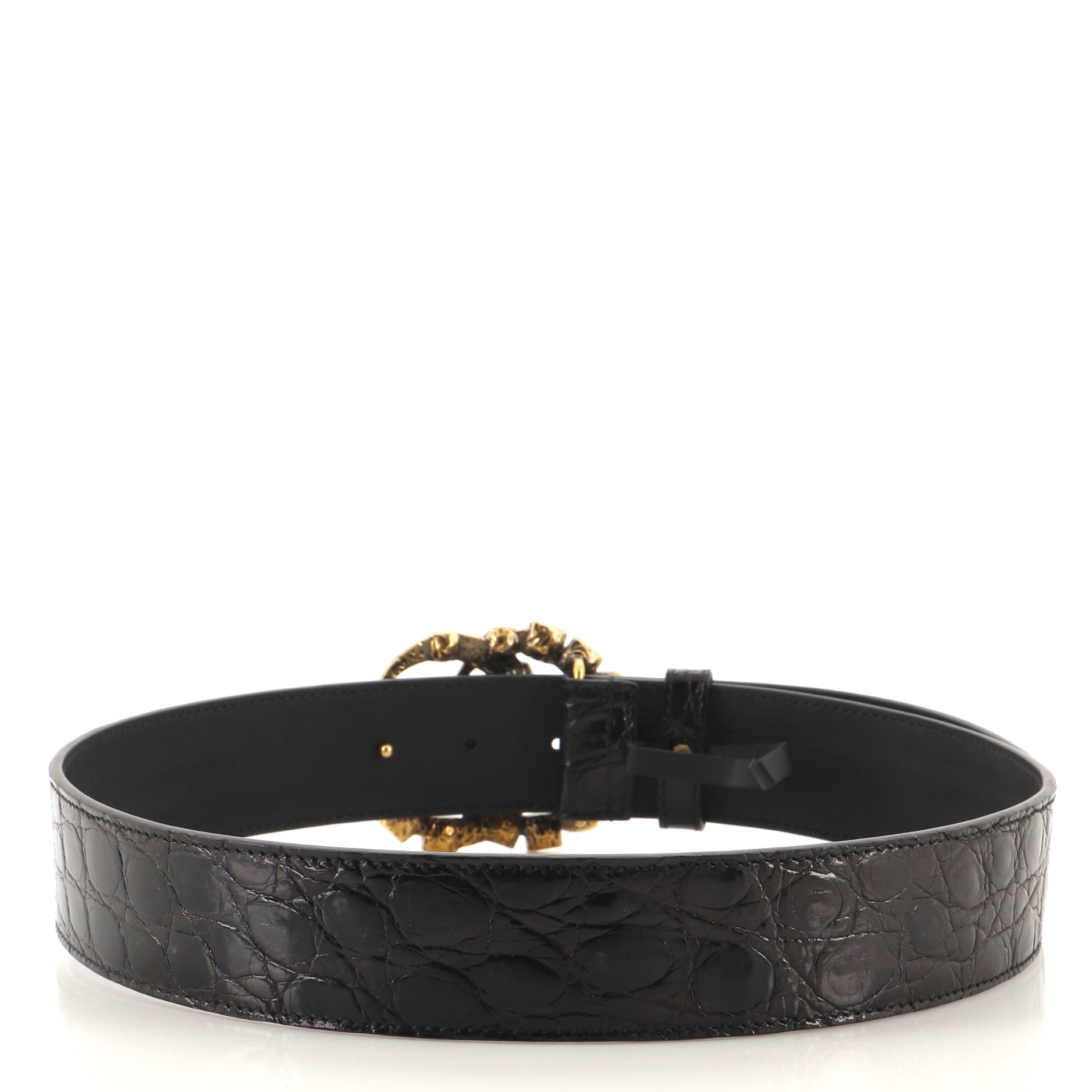 GG Marmont Belt Crocodile Embossed Leather with Multicolored Crystals Wide 80