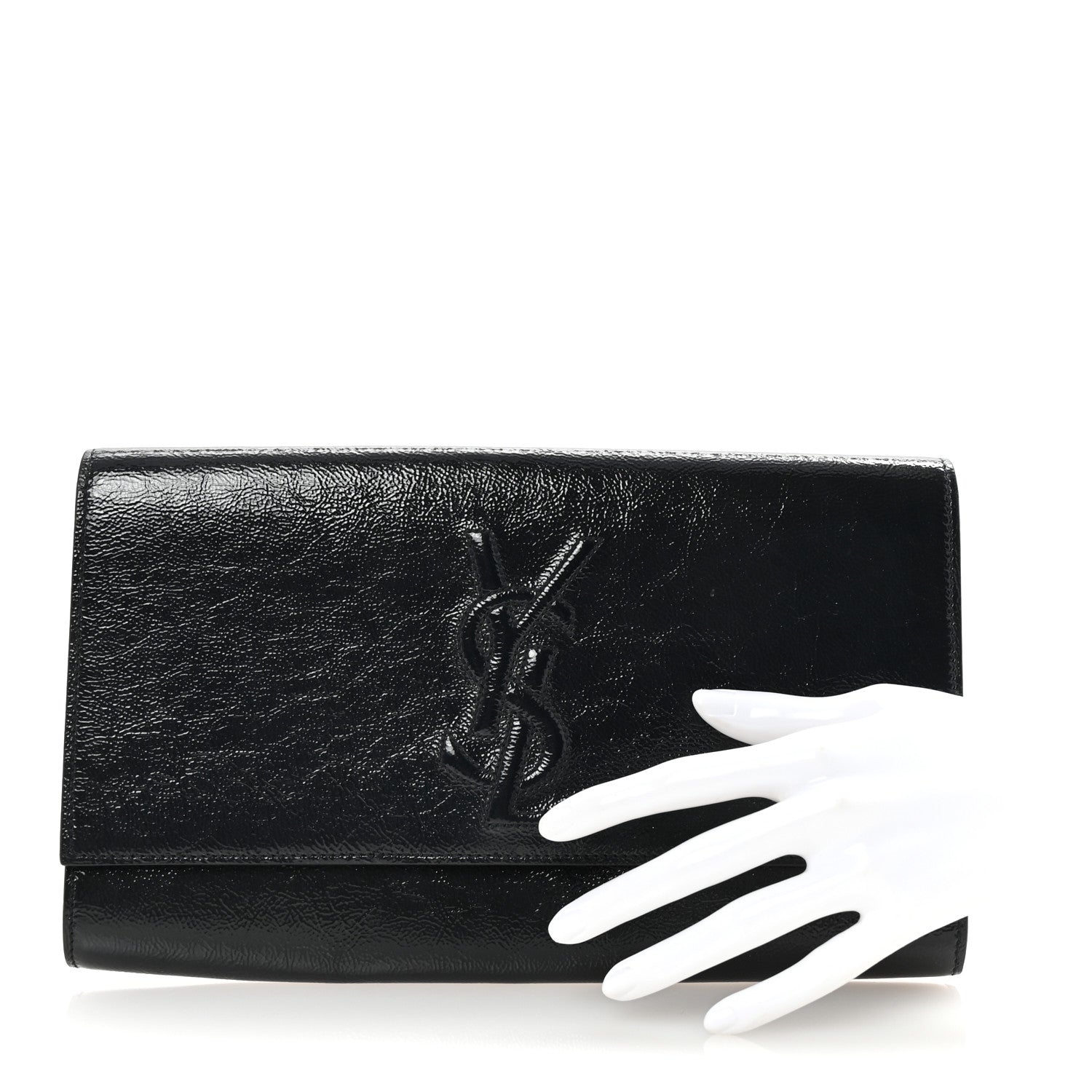 Textured Patent Calfskin Monogram Large Belle De Jour Clutch Navy