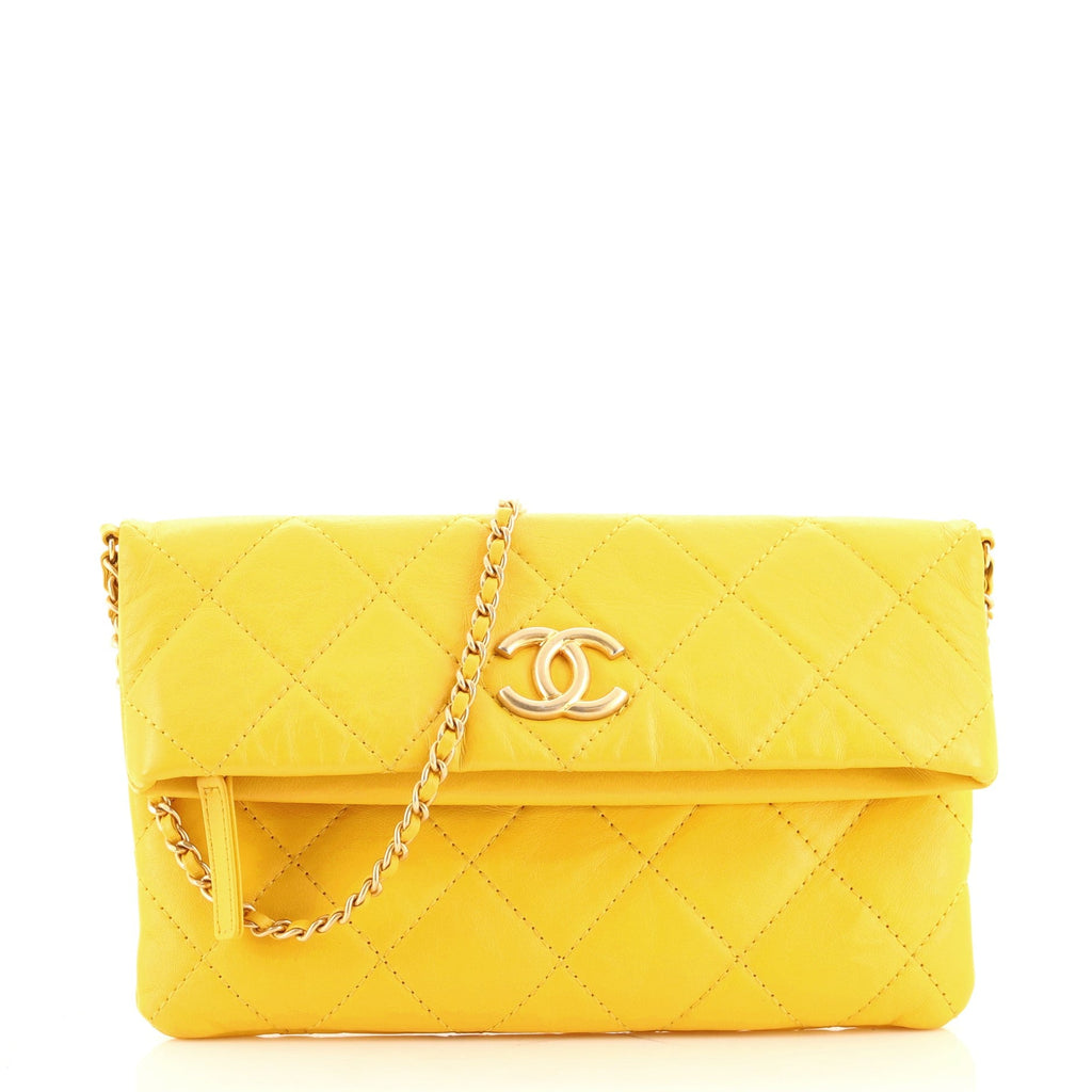 Fold Over Chain Clutch Quilted Calfskin Small
