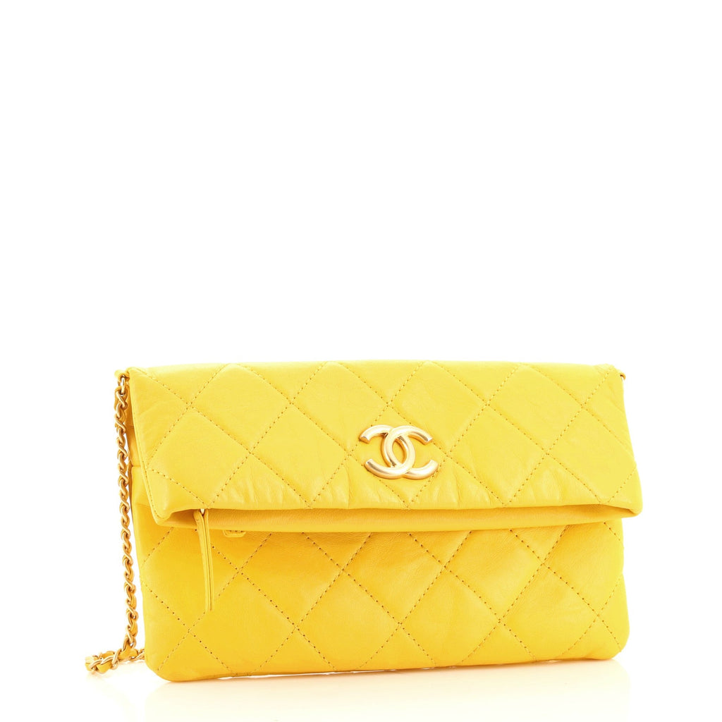 Fold Over Chain Clutch Quilted Calfskin Small