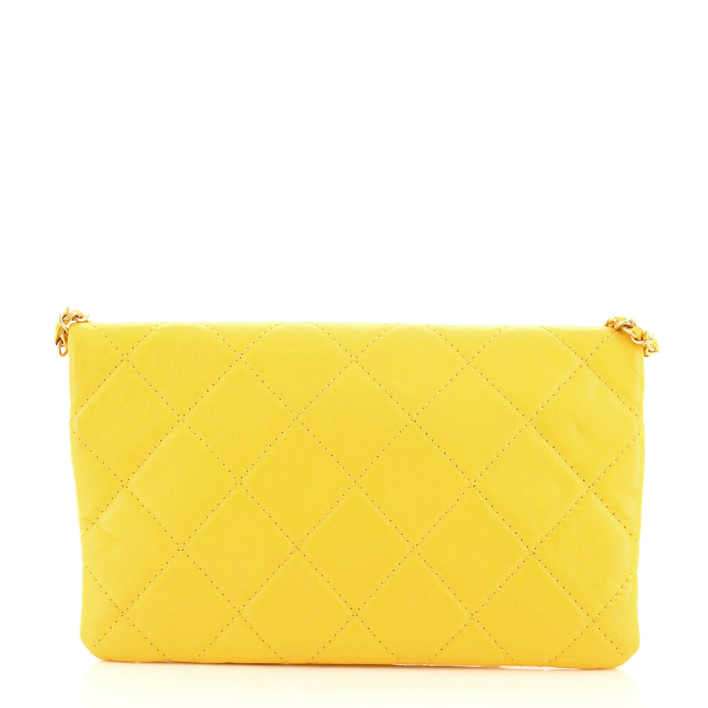 Fold Over Chain Clutch Quilted Calfskin Small