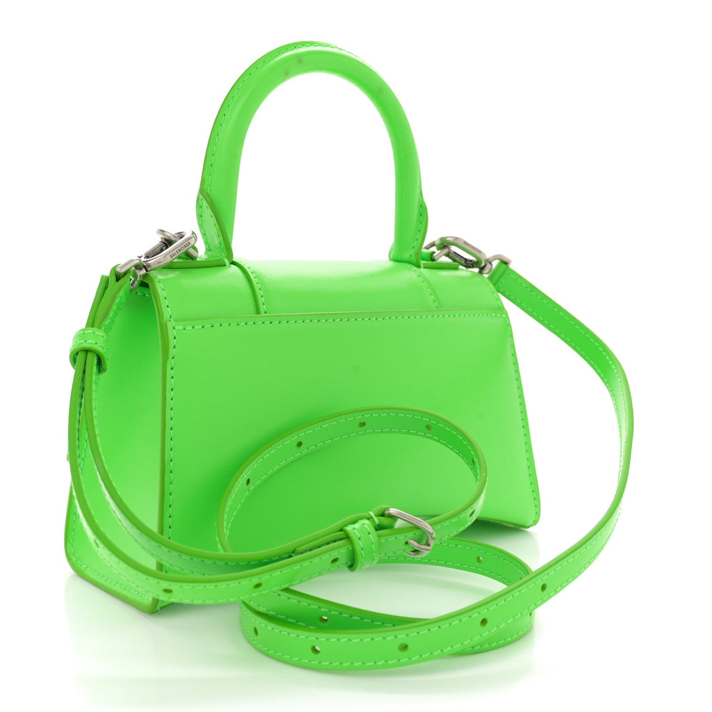 Shiny Box Calfskin Hourglass Top Handle Bag XS Acid Green