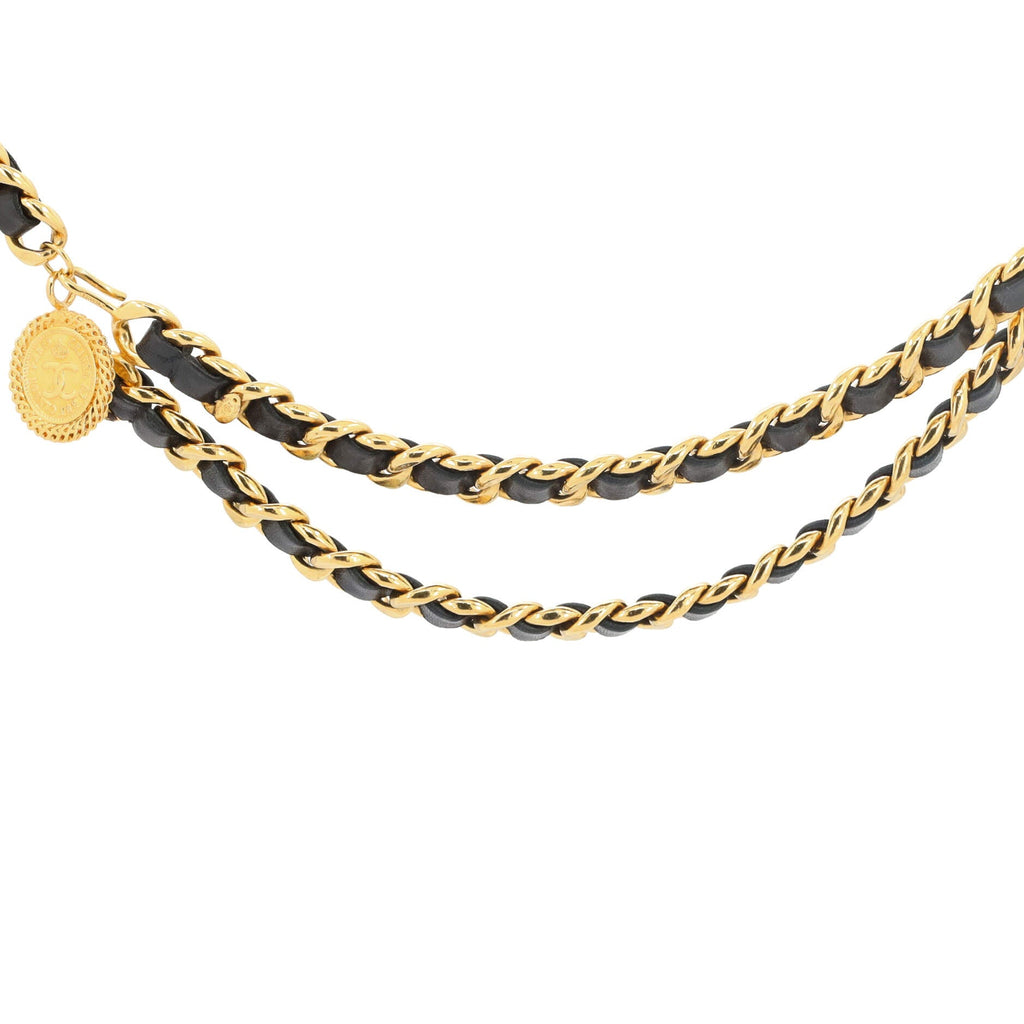 Vintage Medallion Chain Belt Metal and Leather 95