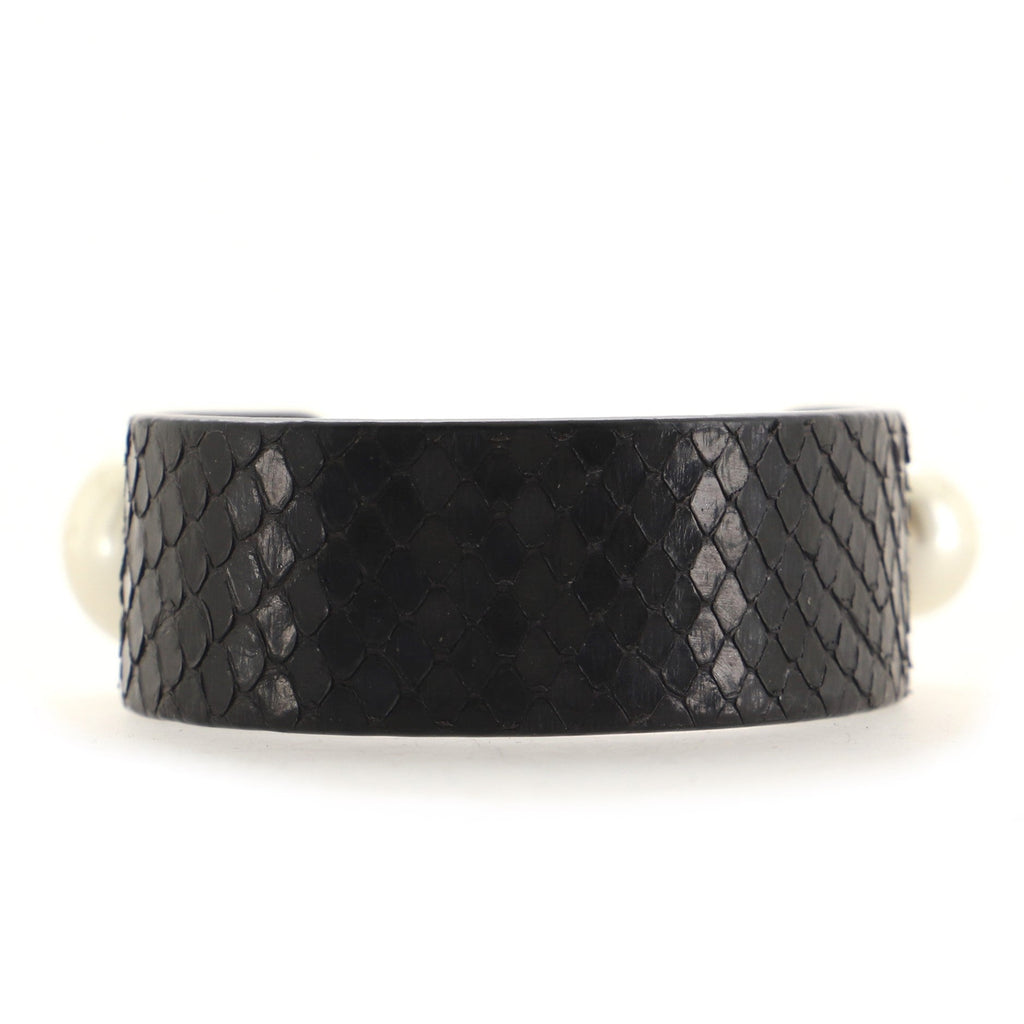Cuff Bracelet Leather with Metal and Faux Pearls